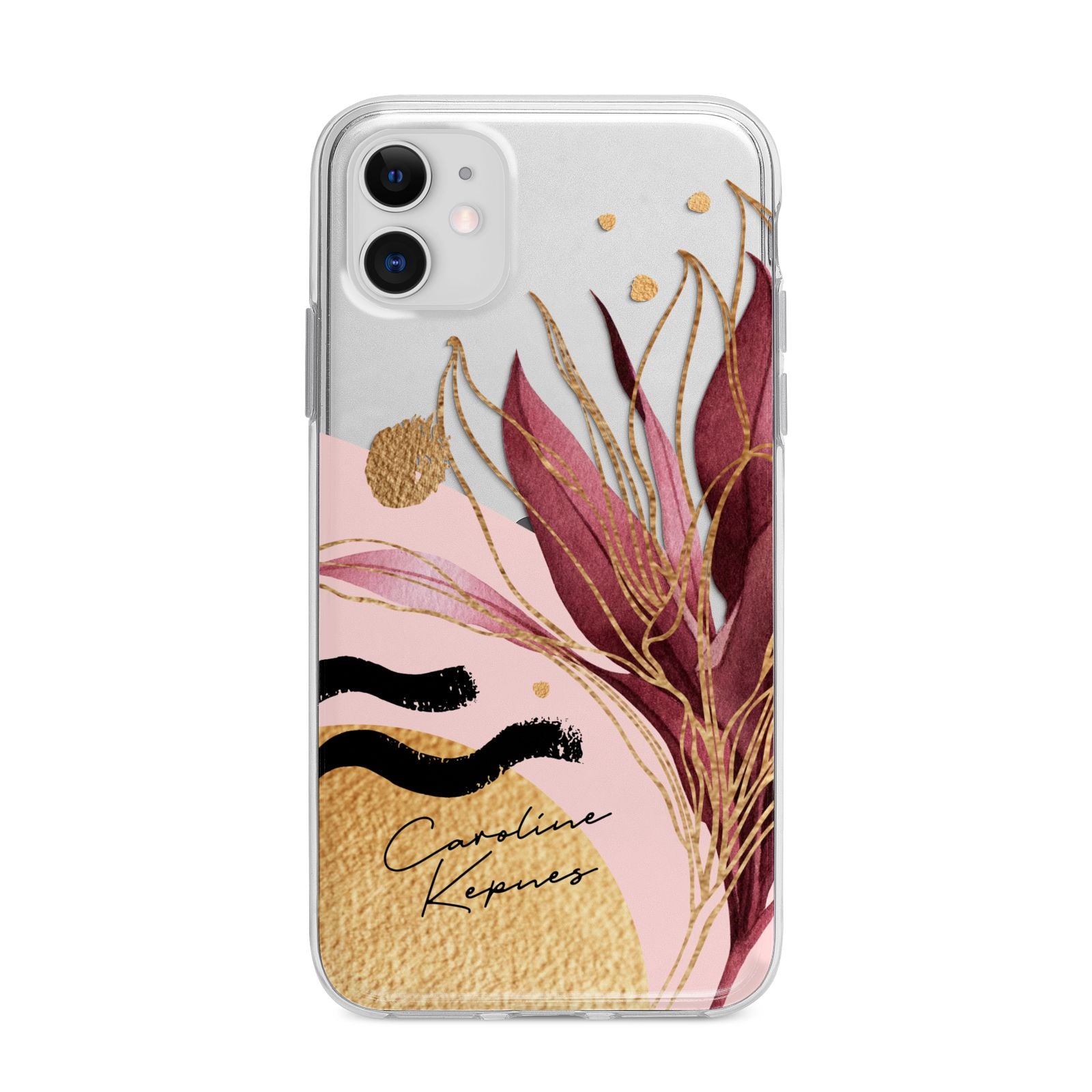 Personalised Tropical Red Leaf Apple iPhone 11 in White with Bumper Case