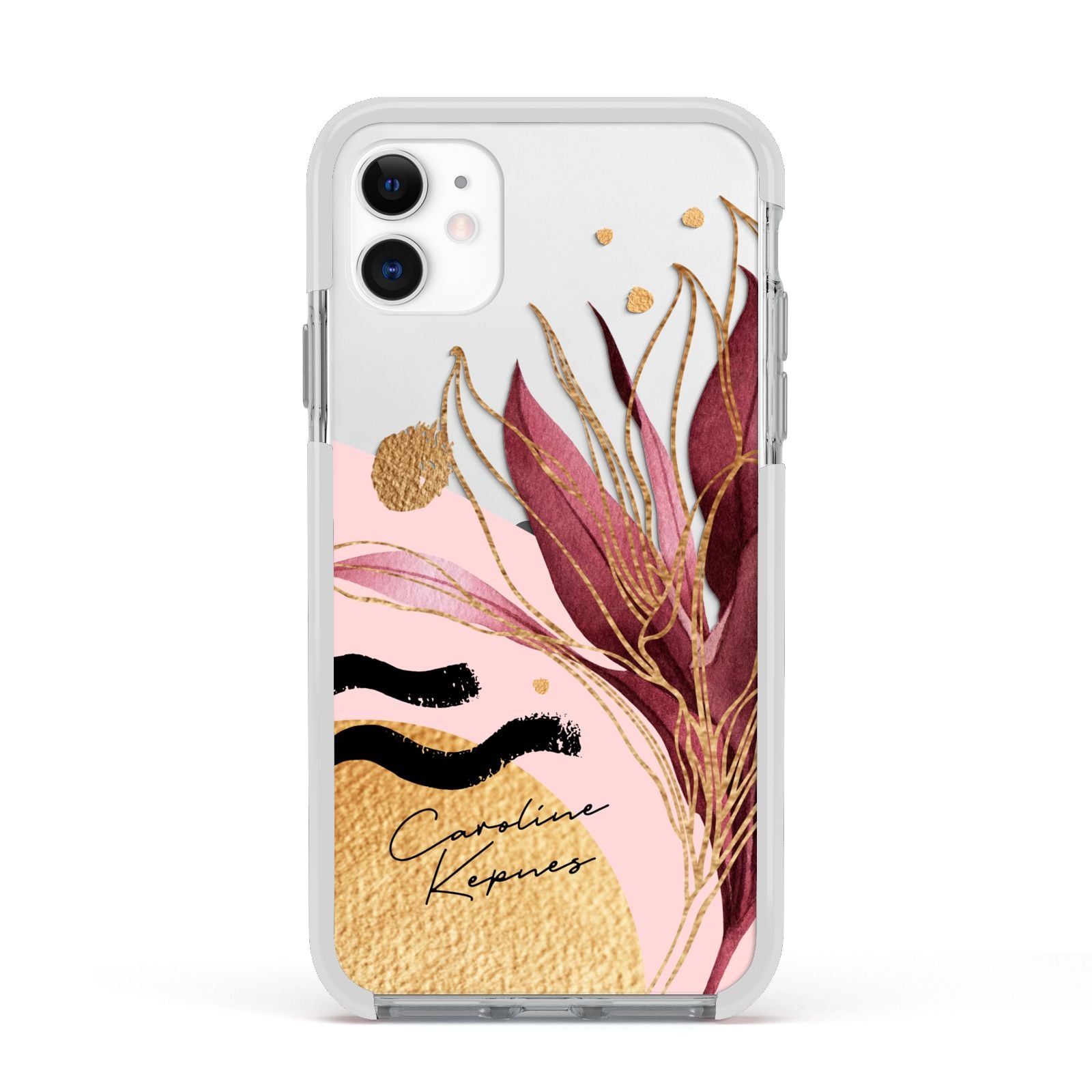 Personalised Tropical Red Leaf Apple iPhone 11 in White with White Impact Case