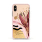Personalised Tropical Red Leaf Apple iPhone Xs Impact Case Pink Edge on Gold Phone