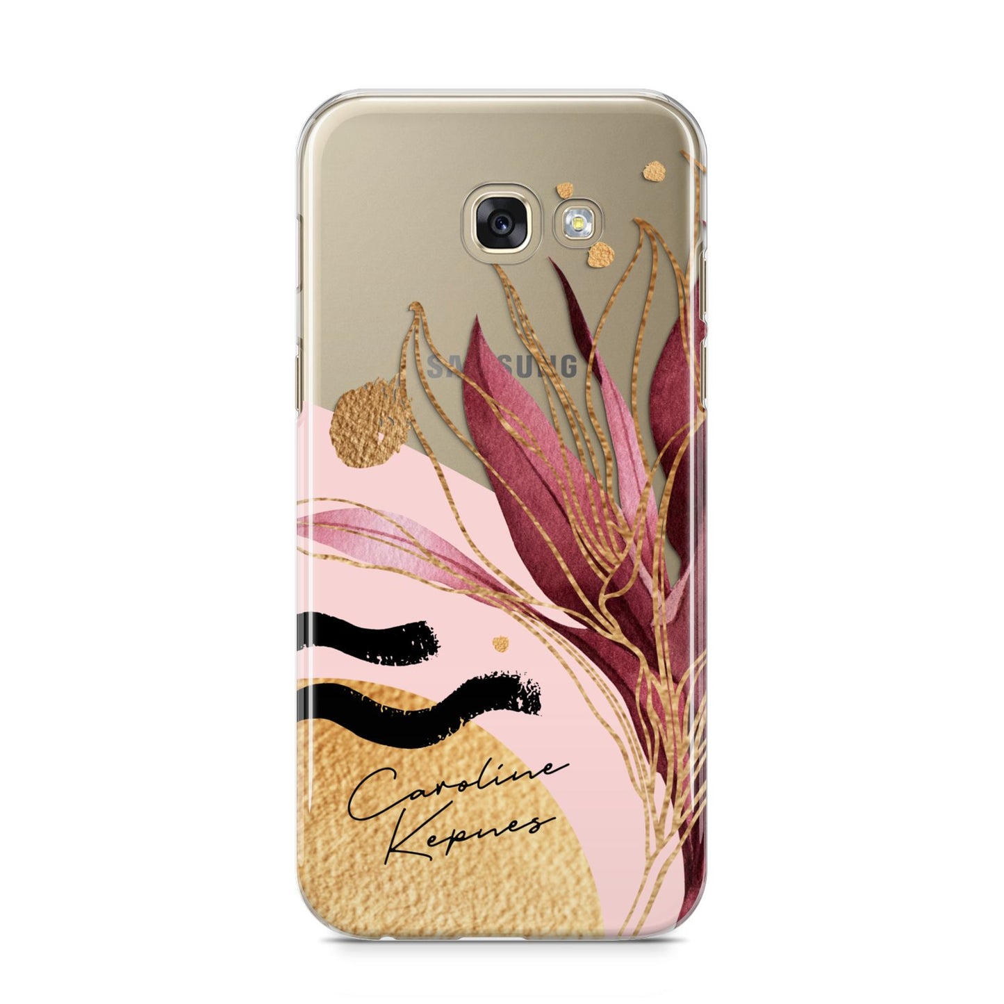 Personalised Tropical Red Leaf Samsung Galaxy A5 2017 Case on gold phone