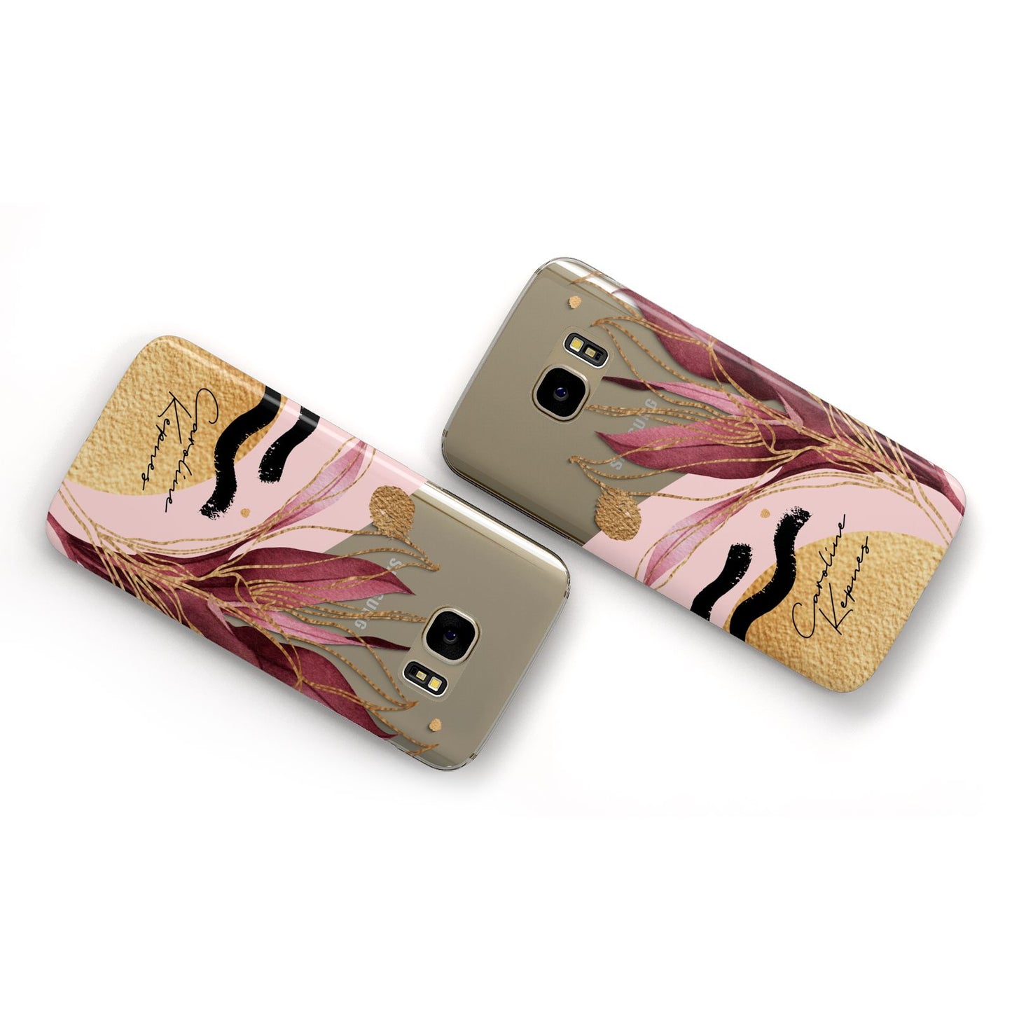 Personalised Tropical Red Leaf Samsung Galaxy Case Flat Overview