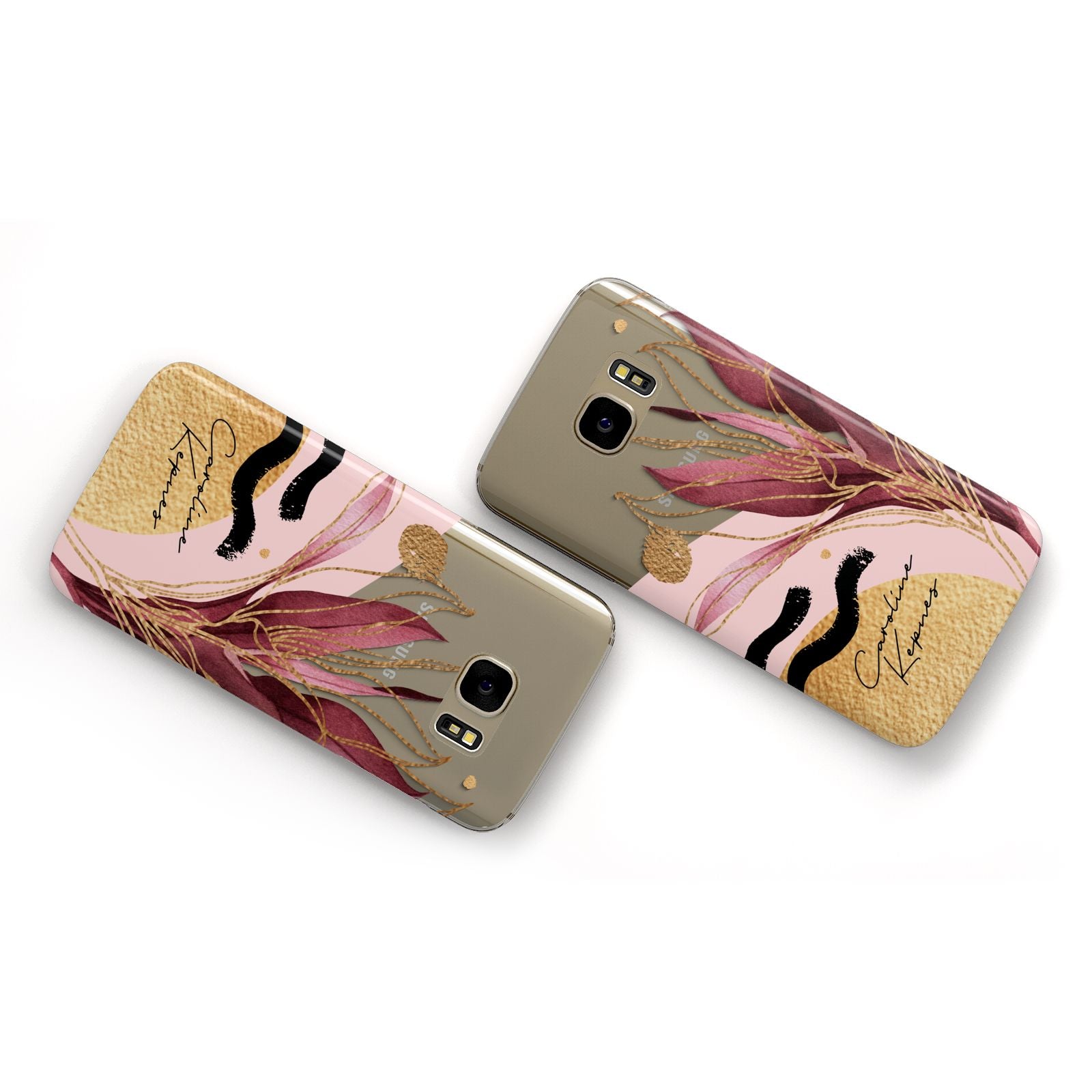 Personalised Tropical Red Leaf Samsung Galaxy Case Flat Overview