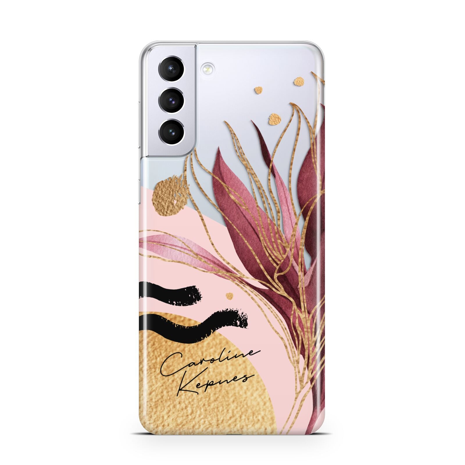 Personalised Tropical Red Leaf Samsung S21 Plus Phone Case