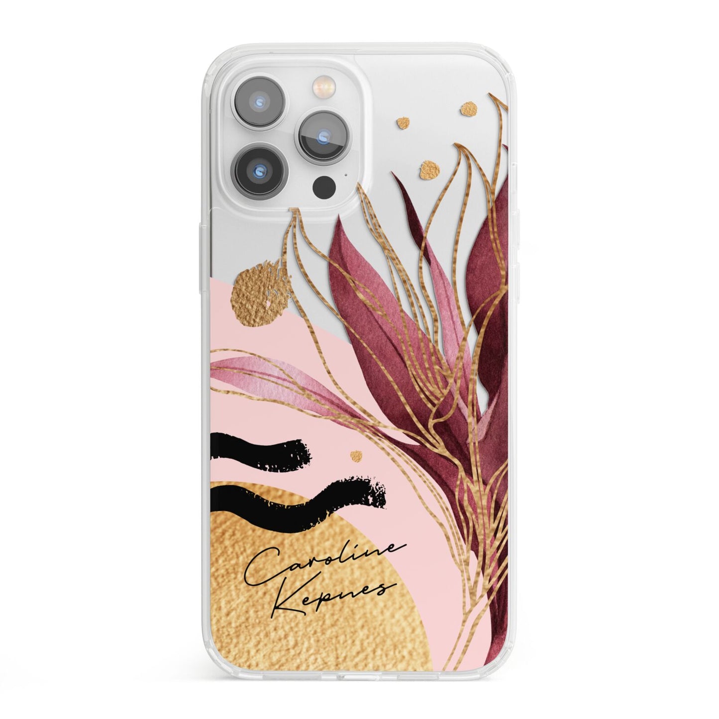 Personalised Tropical Red Leaf iPhone 13 Pro Max Clear Bumper Case