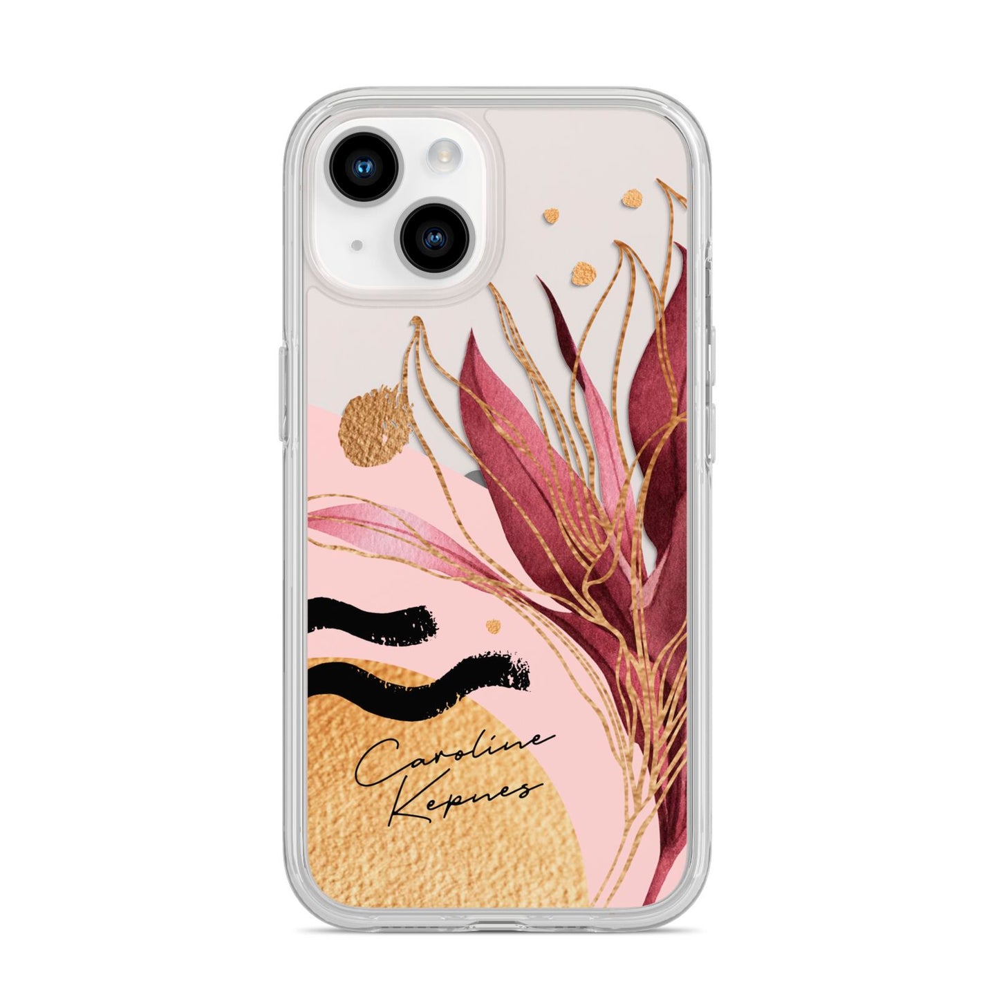 Personalised Tropical Red Leaf iPhone 14 Clear Tough Case Starlight