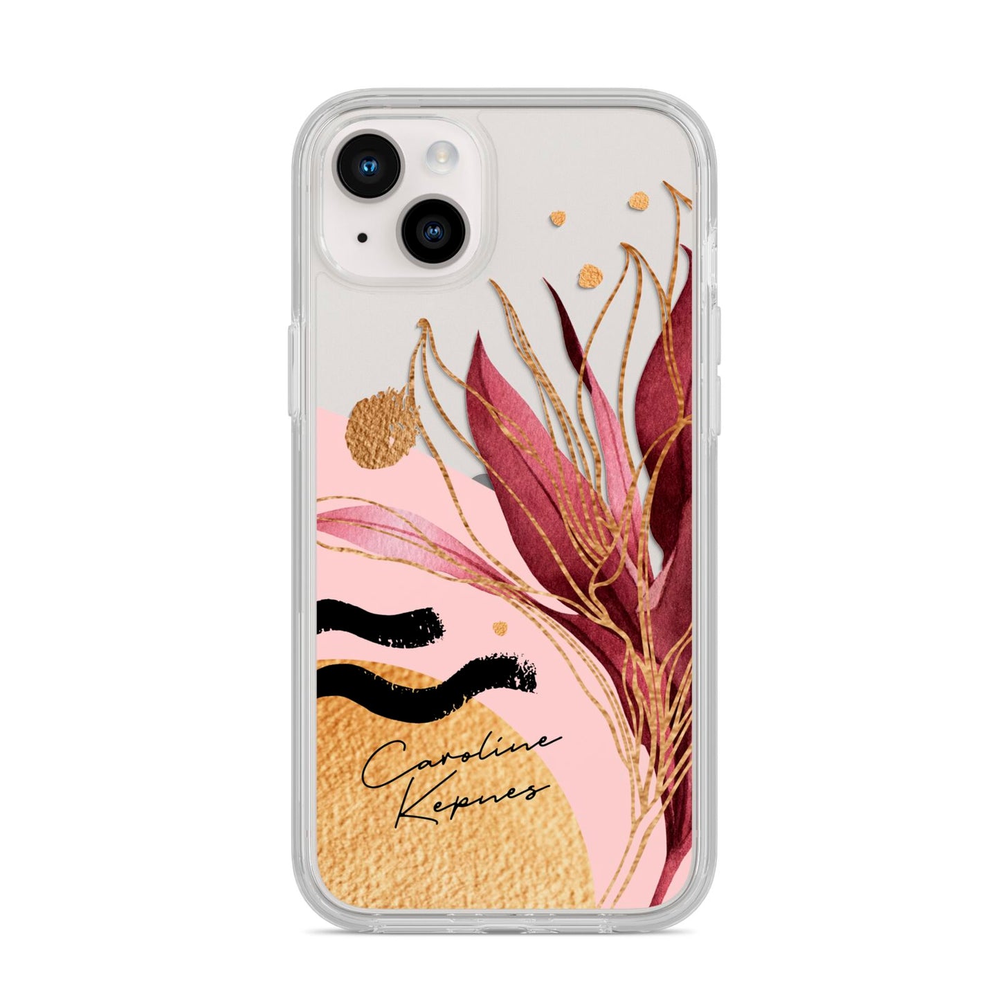 Personalised Tropical Red Leaf iPhone 14 Plus Clear Tough Case Starlight