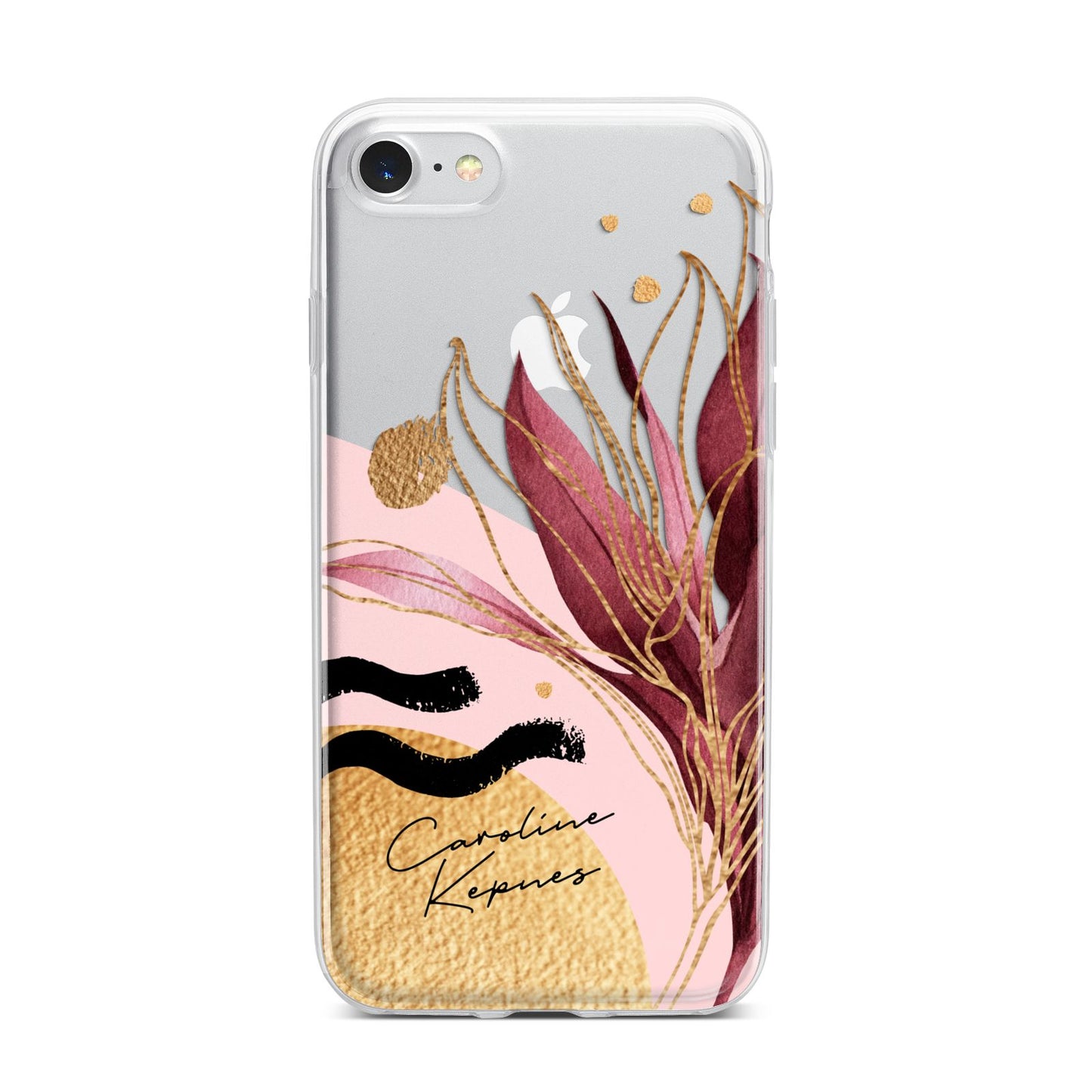 Personalised Tropical Red Leaf iPhone 7 Bumper Case on Silver iPhone