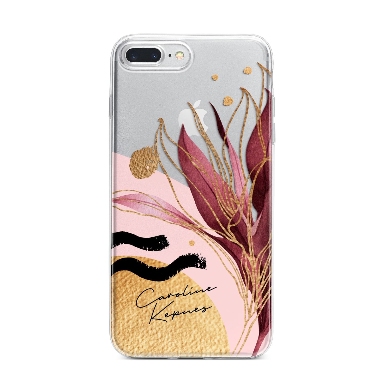 Personalised Tropical Red Leaf iPhone 7 Plus Bumper Case on Silver iPhone