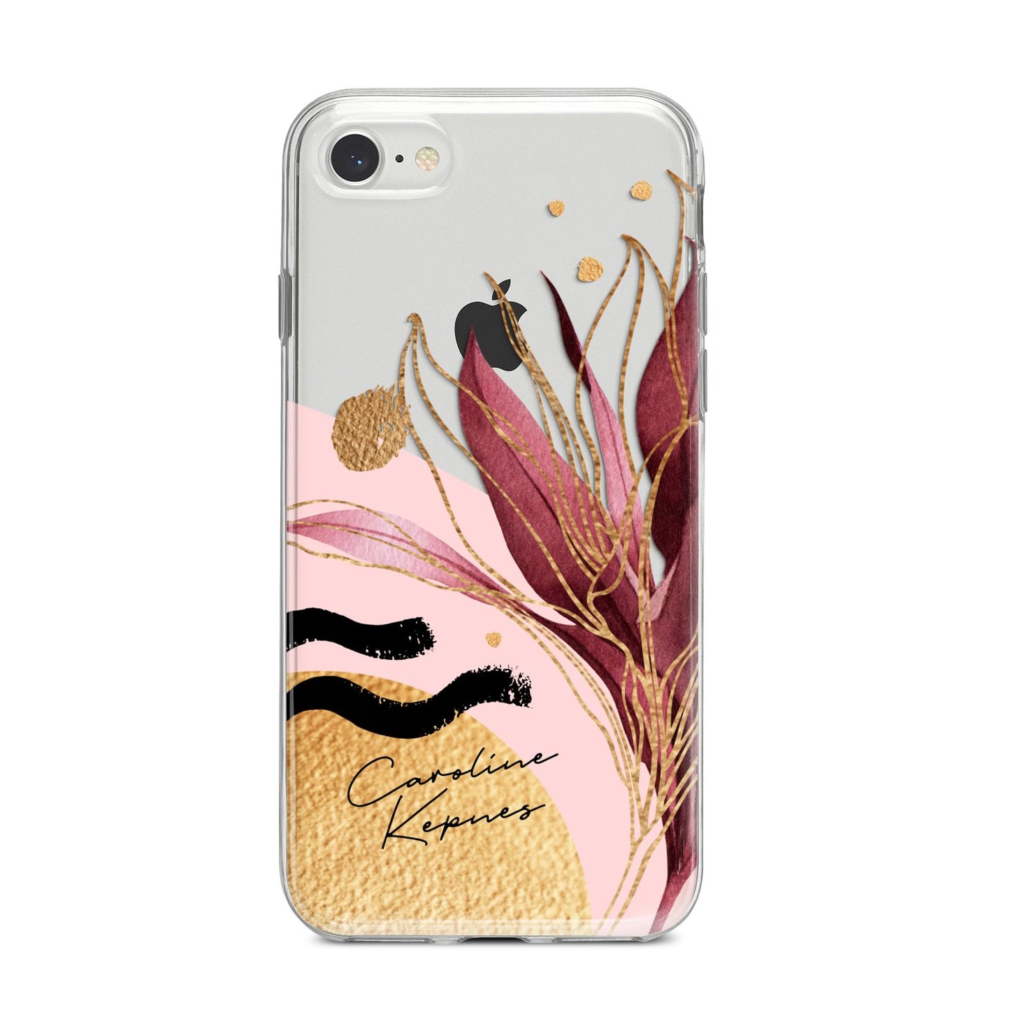 Personalised Tropical Red Leaf iPhone 8 Bumper Case on Silver iPhone