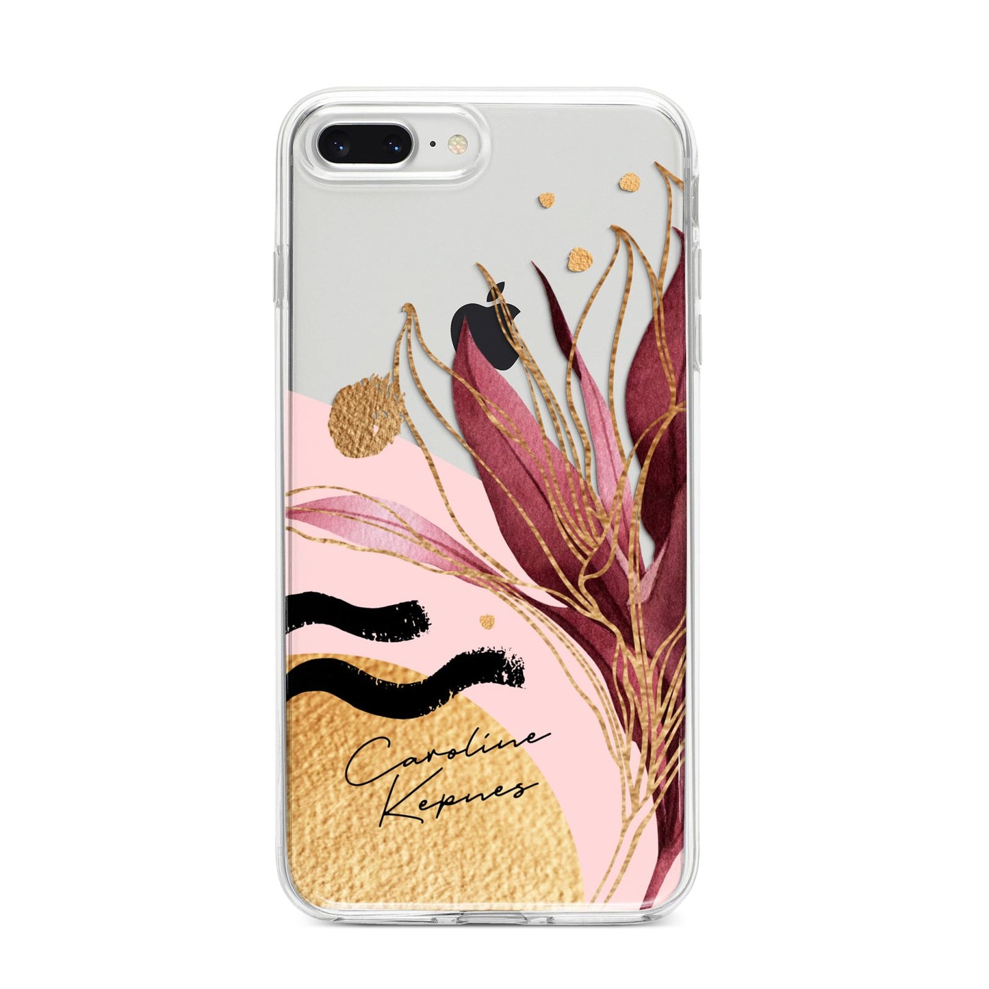 Personalised Tropical Red Leaf iPhone 8 Plus Bumper Case on Silver iPhone