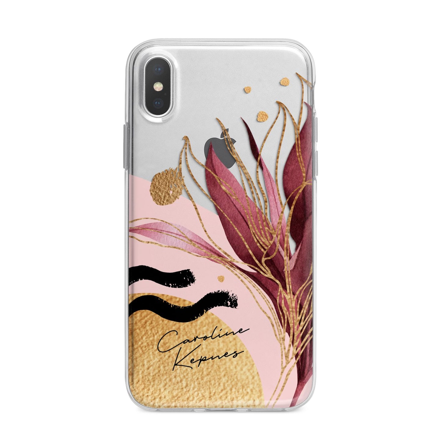 Personalised Tropical Red Leaf iPhone X Bumper Case on Silver iPhone Alternative Image 1