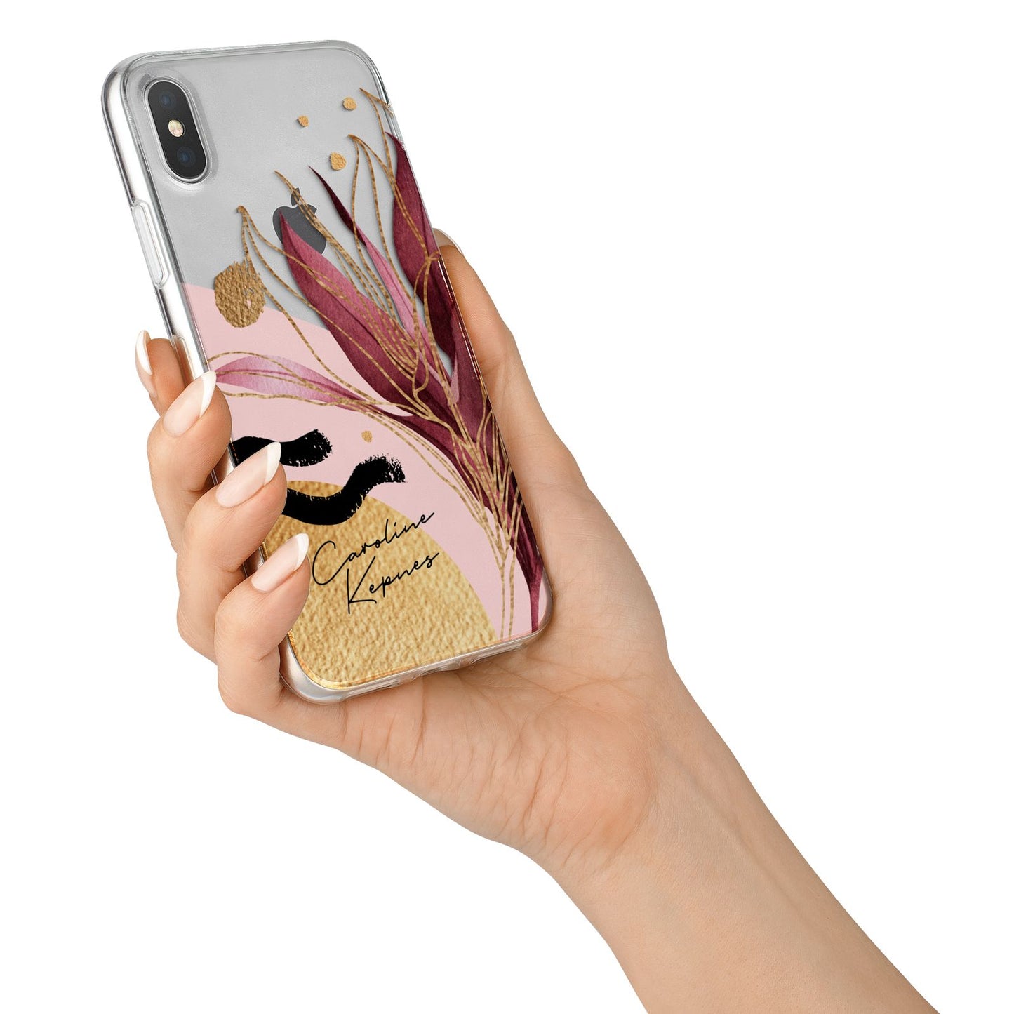 Personalised Tropical Red Leaf iPhone X Bumper Case on Silver iPhone Alternative Image 2