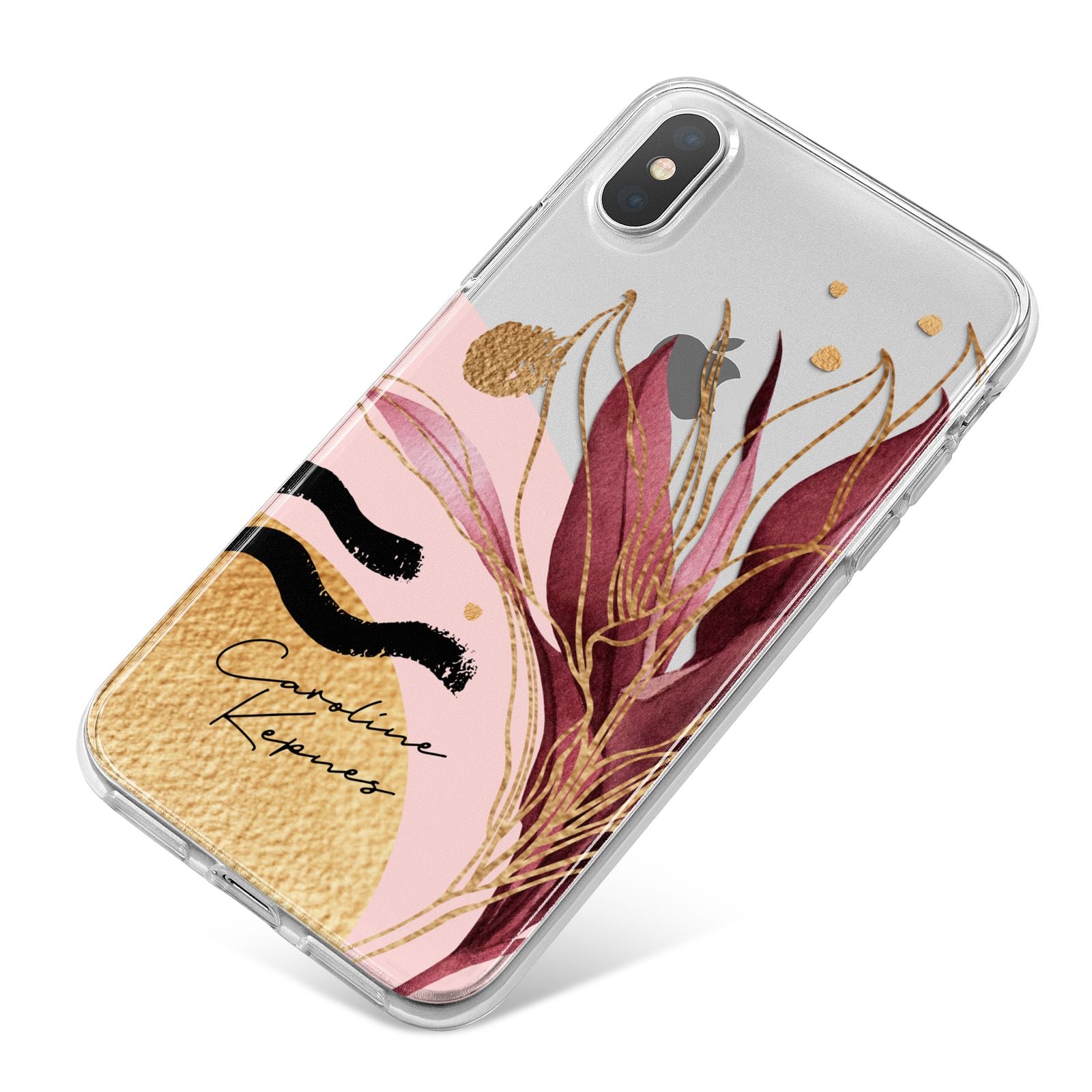 Personalised Tropical Red Leaf iPhone X Bumper Case on Silver iPhone
