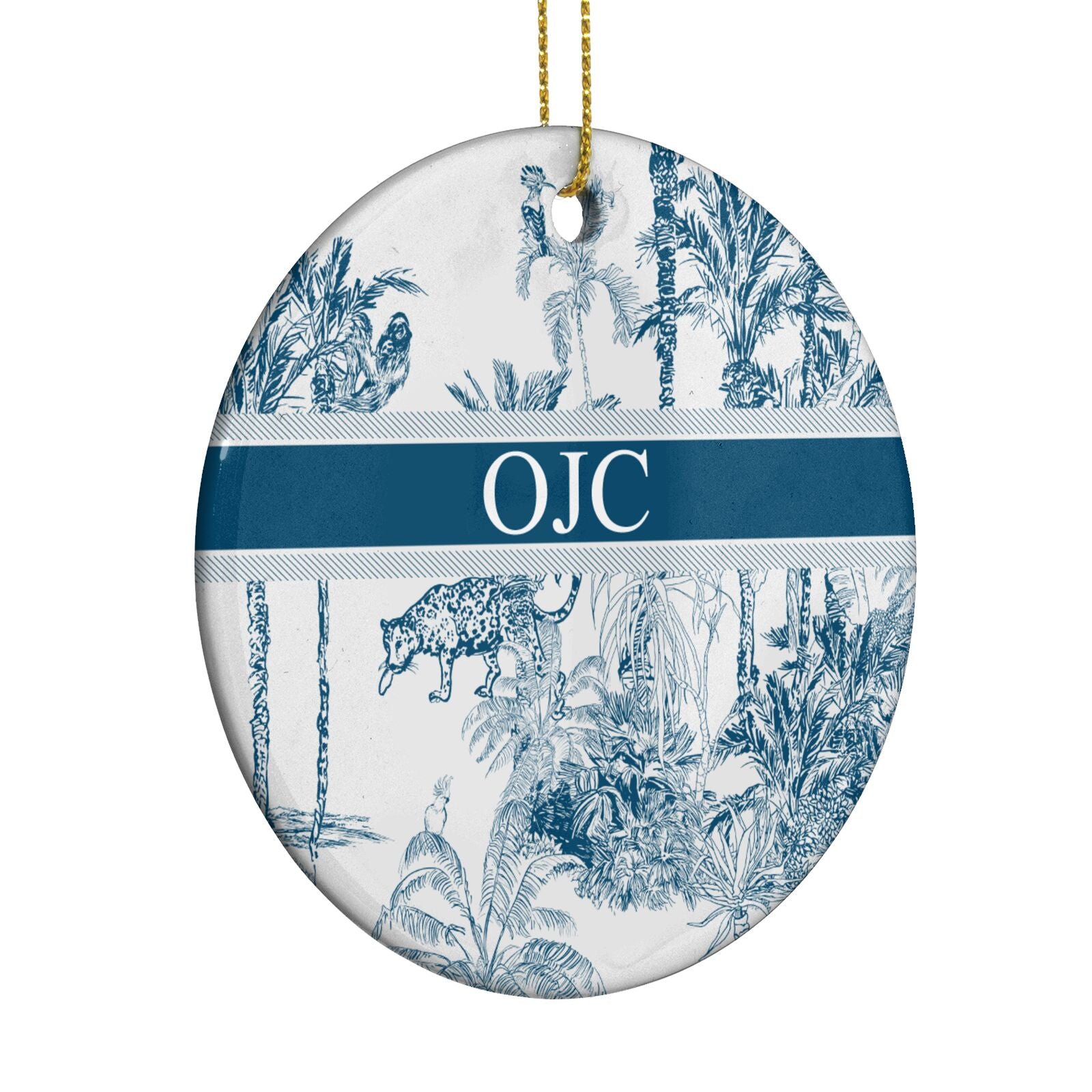 Personalised Tropical Toile Circle Decoration Side Angle