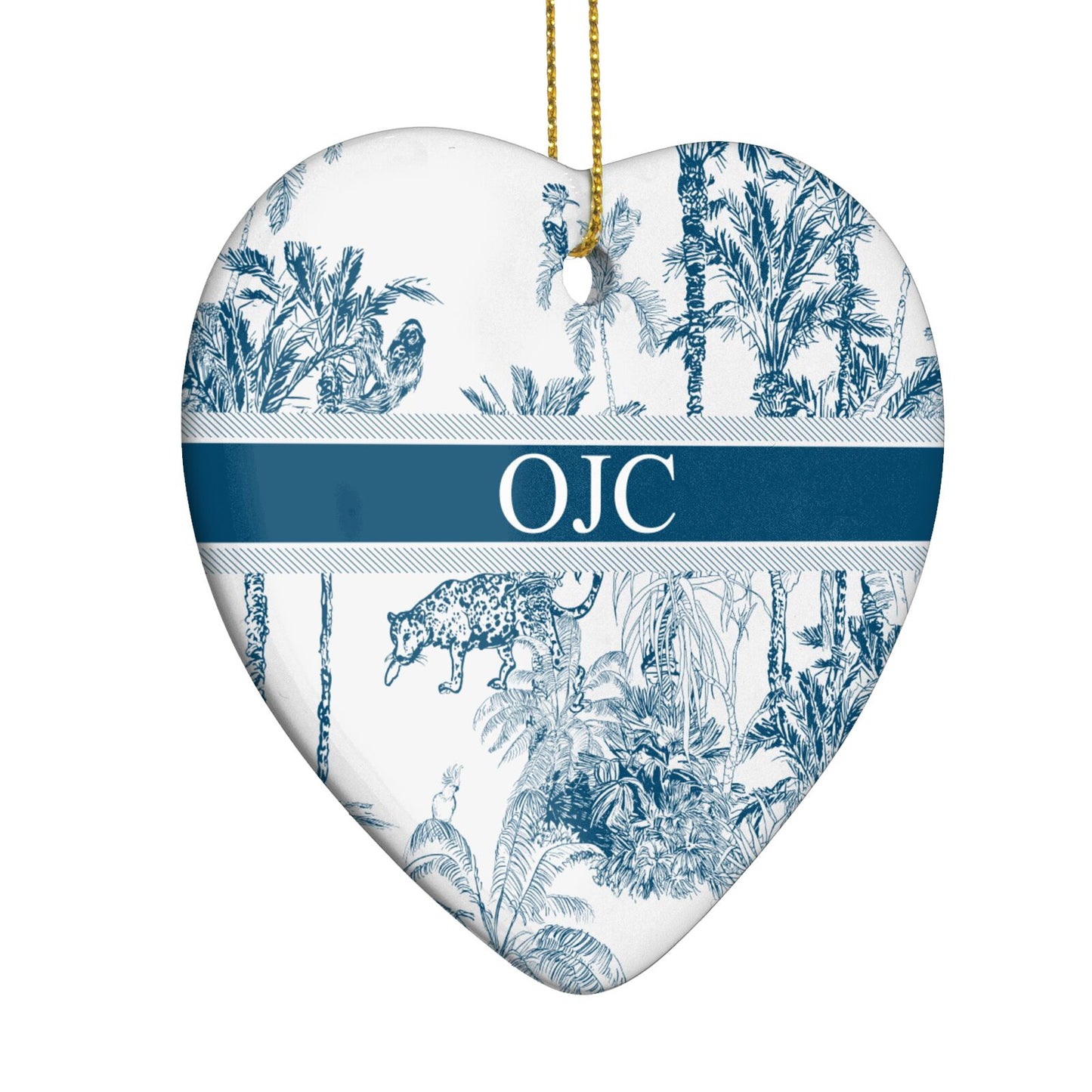 Personalised Tropical Toile Heart Decoration Side Angle