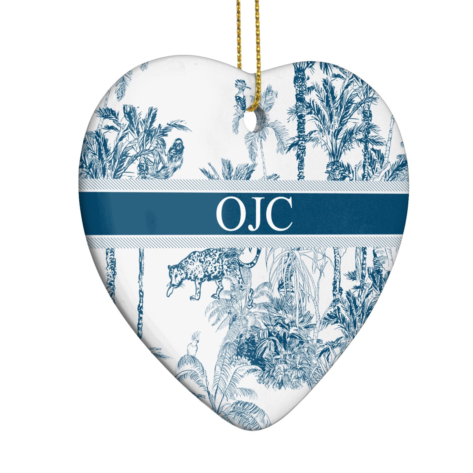 Personalised Tropical Toile Heart Decoration Side Angle