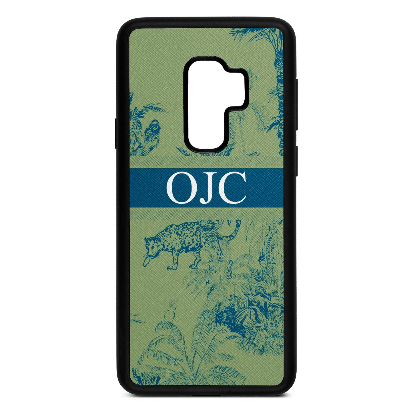 Personalised Tropical Toile Lime Saffiano Leather Samsung S9 Plus Case