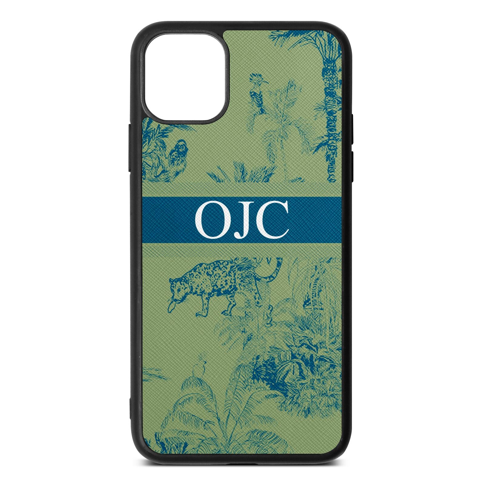 Personalised Tropical Toile Lime Saffiano Leather iPhone 11 Pro Max Case