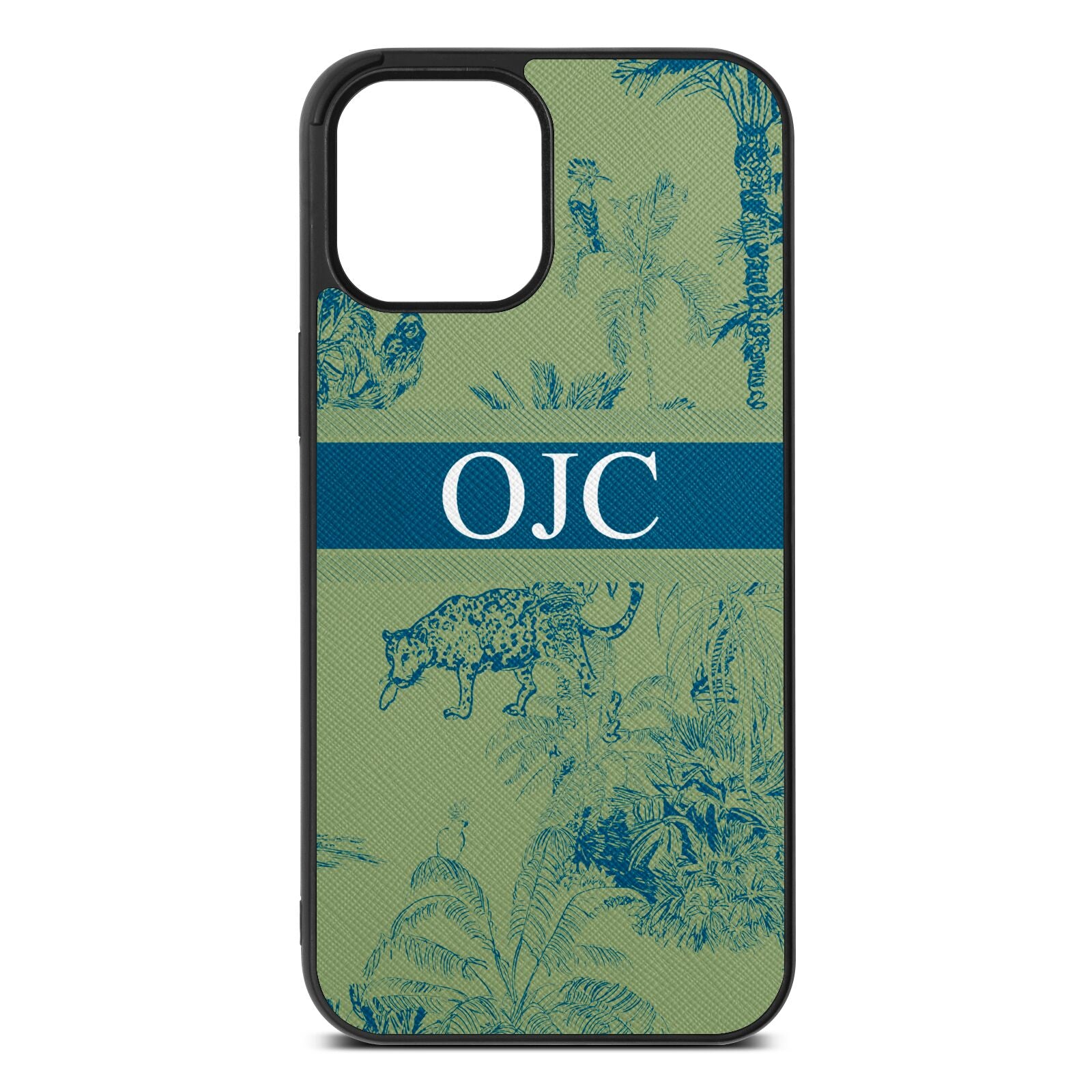 Personalised Tropical Toile Lime Saffiano Leather iPhone 12 Pro Max Case