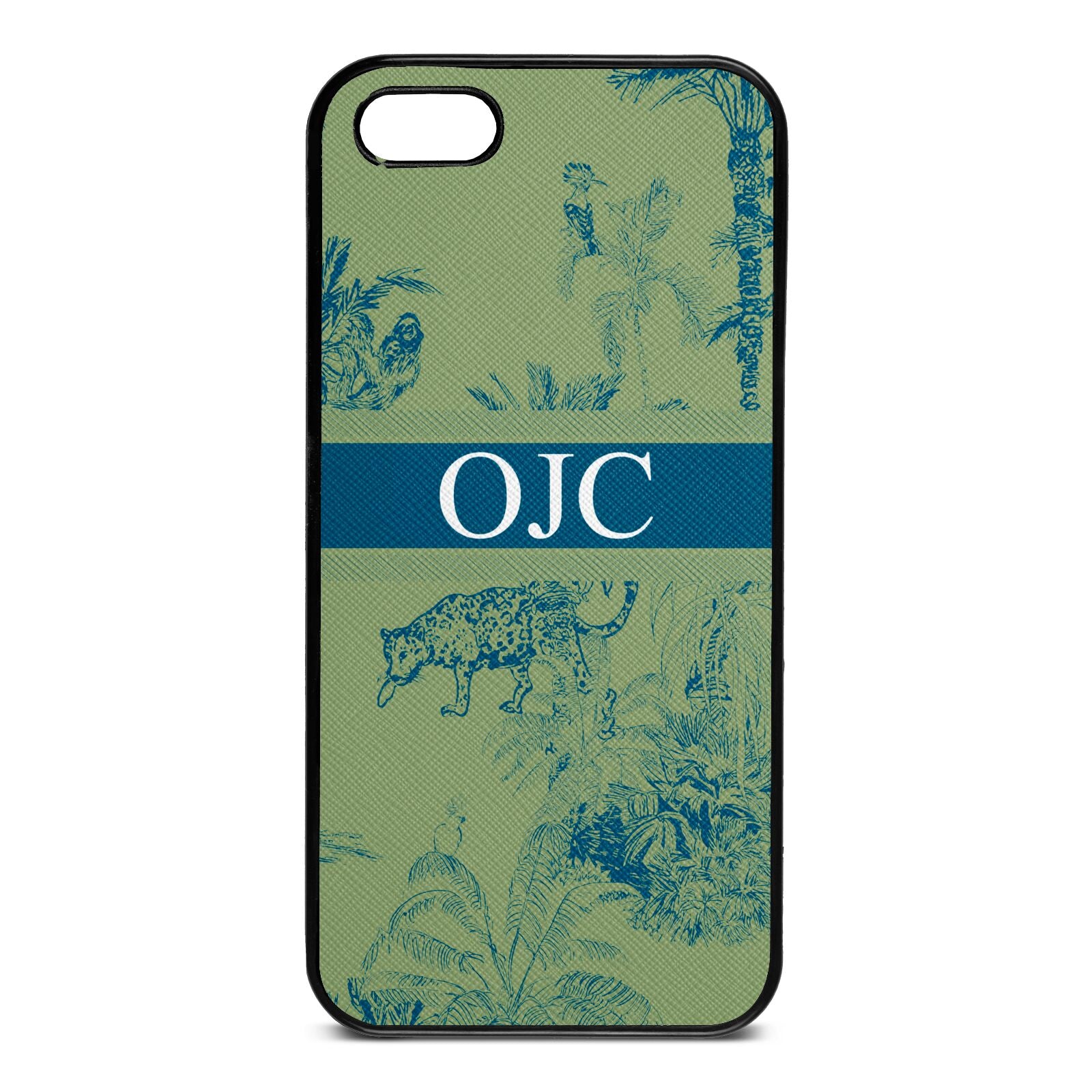 Personalised Tropical Toile Lime Saffiano Leather iPhone 5 Case