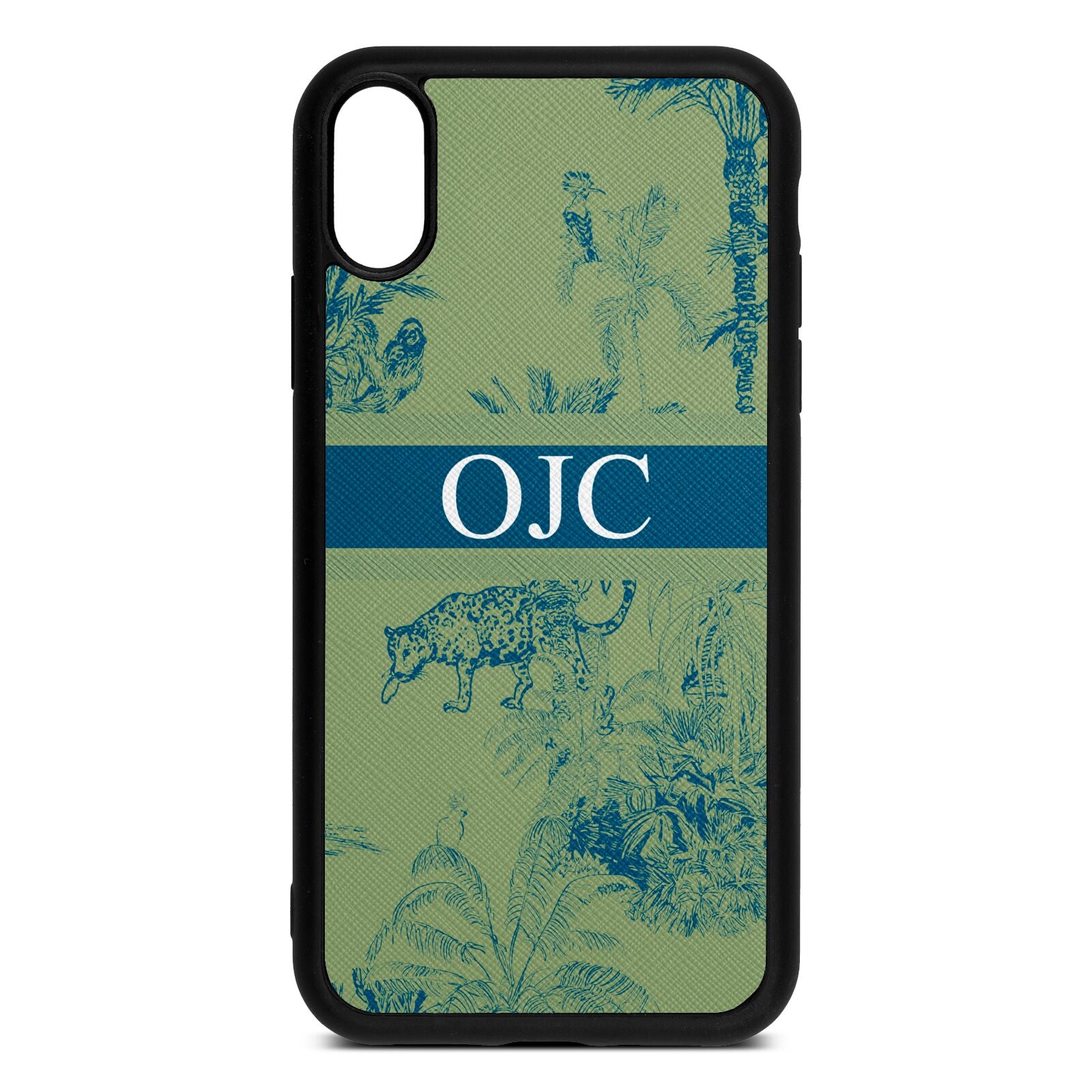 Personalised Tropical Toile Lime Saffiano Leather iPhone Xr Case
