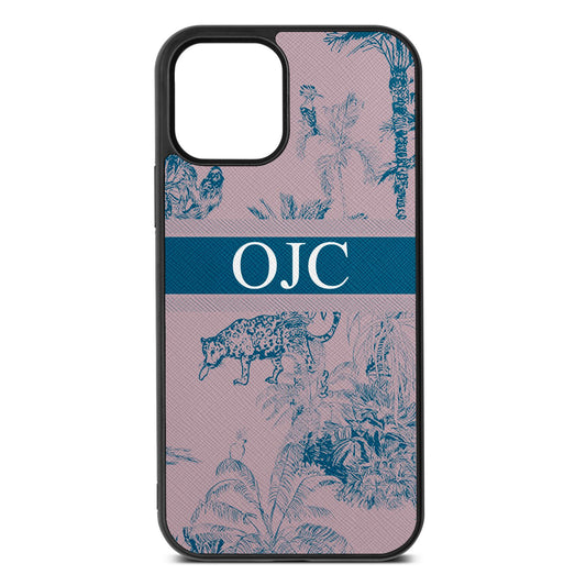 Personalised Tropical Toile Lotus Saffiano Leather iPhone 12 Case