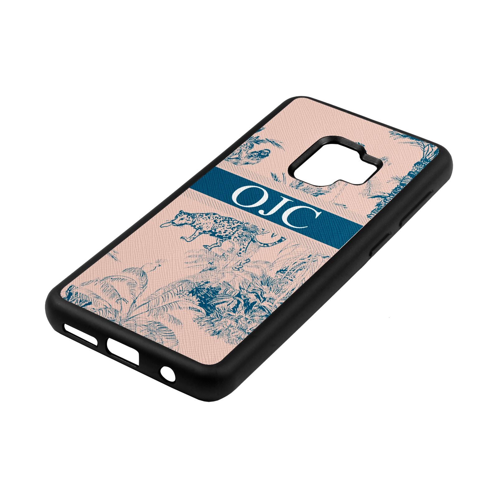 Personalised Tropical Toile Nude Saffiano Leather Samsung S9 Case Side Angle