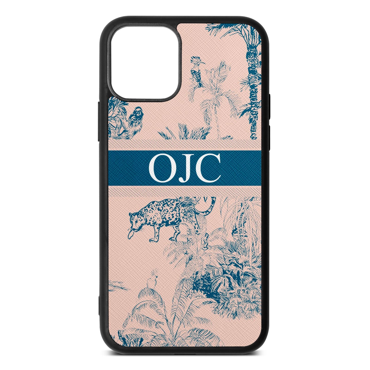 Personalised Tropical Toile Nude Saffiano Leather iPhone 11 Case