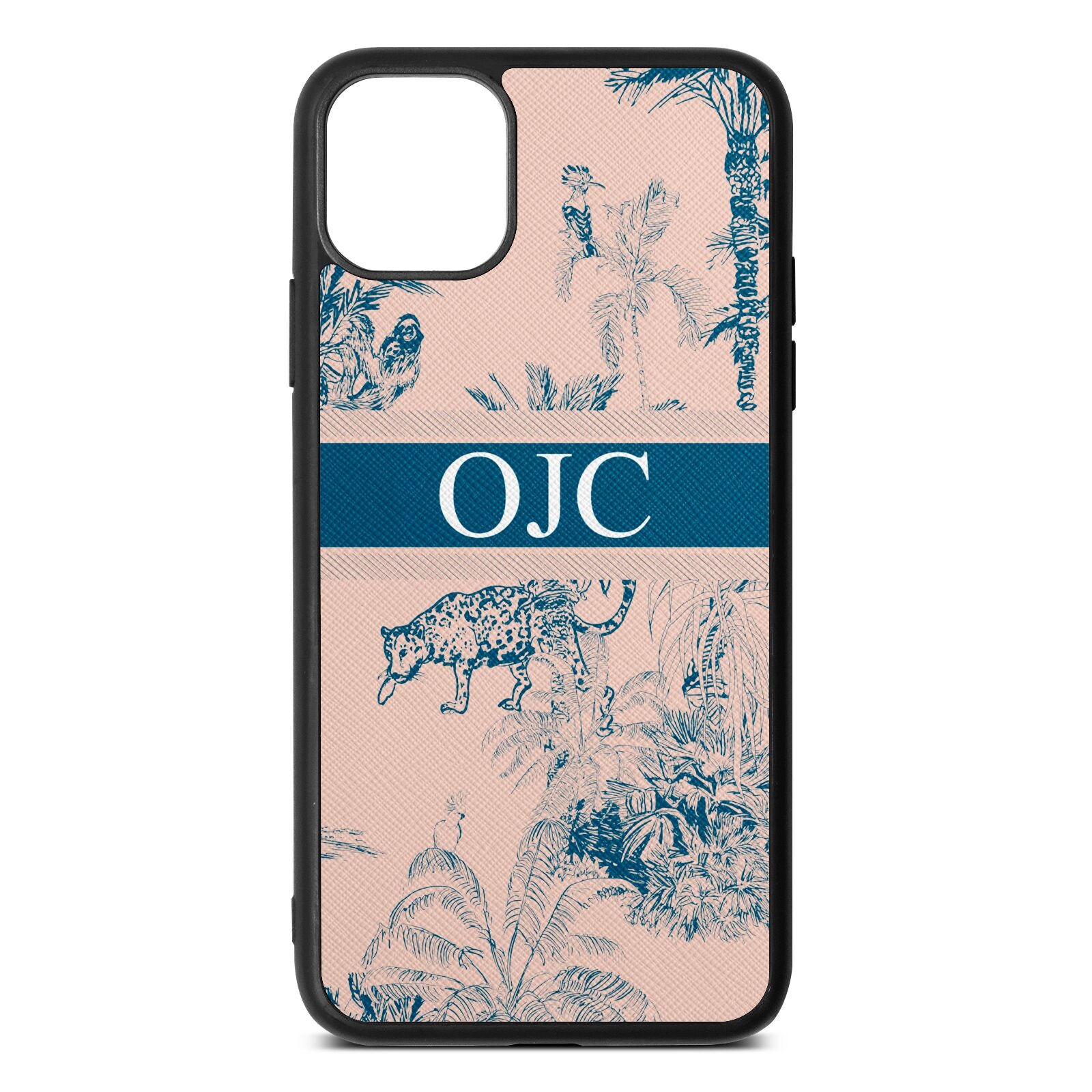 Personalised Tropical Toile Nude Saffiano Leather iPhone 11 Pro Max Case