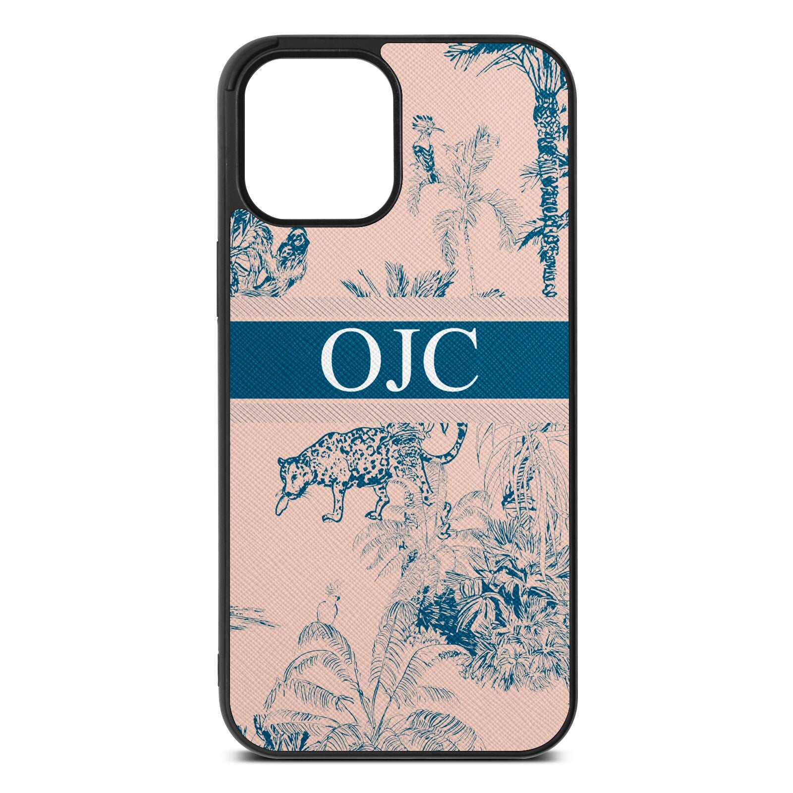 Personalised Tropical Toile Nude Saffiano Leather iPhone 12 Pro Max Case
