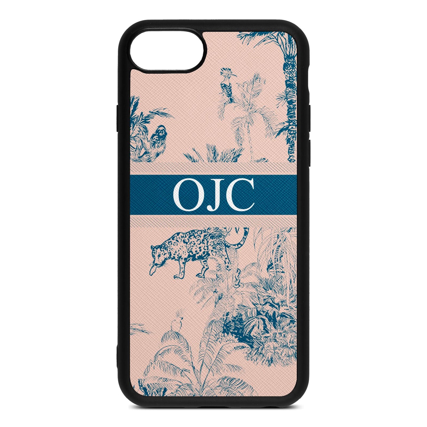 Personalised Tropical Toile Nude Saffiano Leather iPhone 8 Case