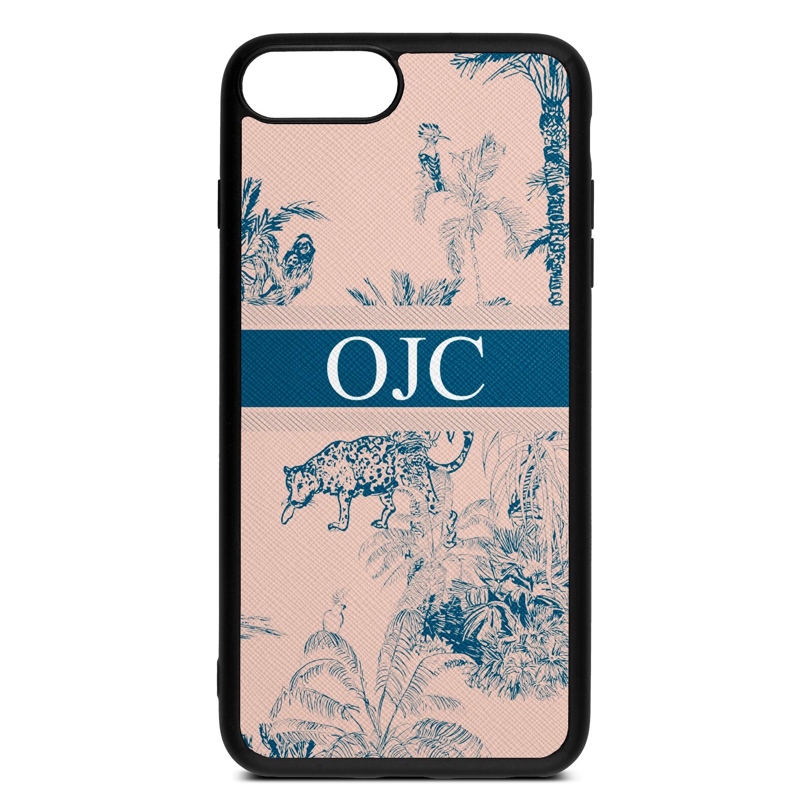 Personalised Tropical Toile Nude Saffiano Leather iPhone 8 Plus Case