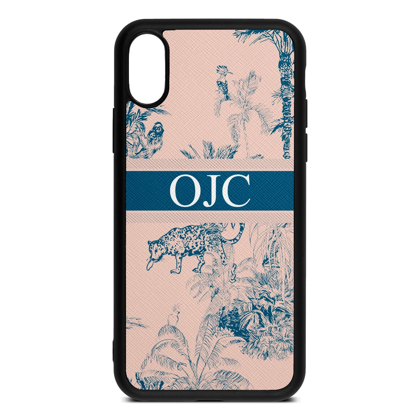 Personalised Tropical Toile Nude Saffiano Leather iPhone Xs Case