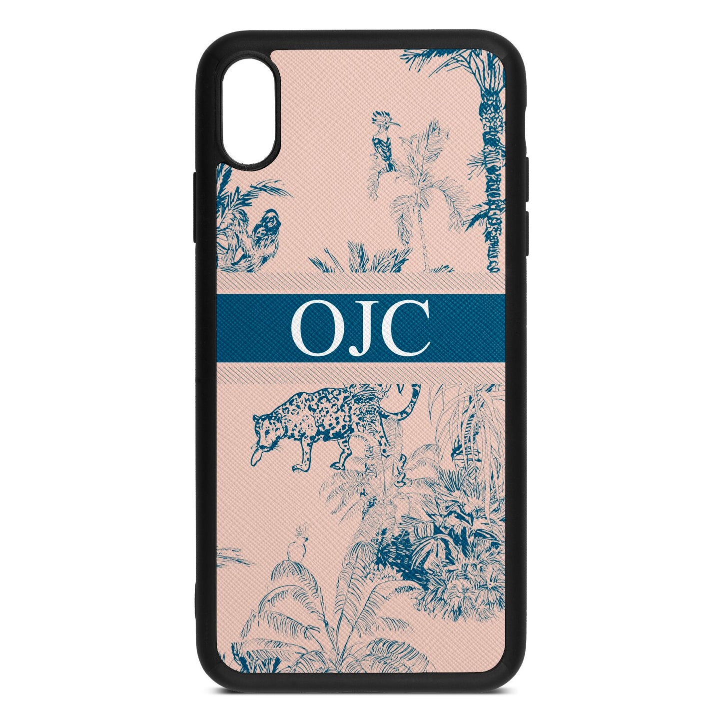Personalised Tropical Toile Nude Saffiano Leather iPhone Xs Max Case