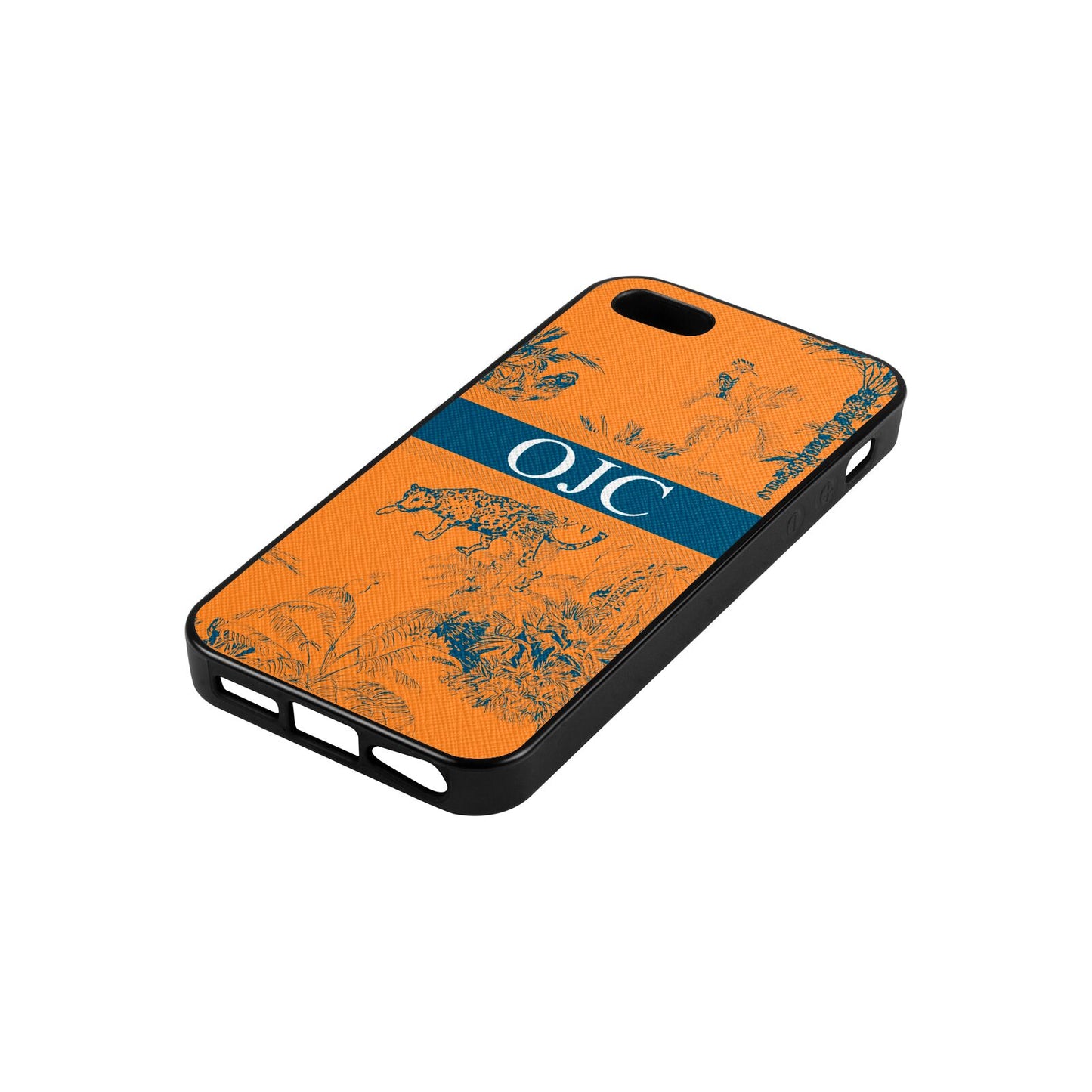 Personalised Tropical Toile Saffron Saffiano Leather iPhone 5 Case Side Angle