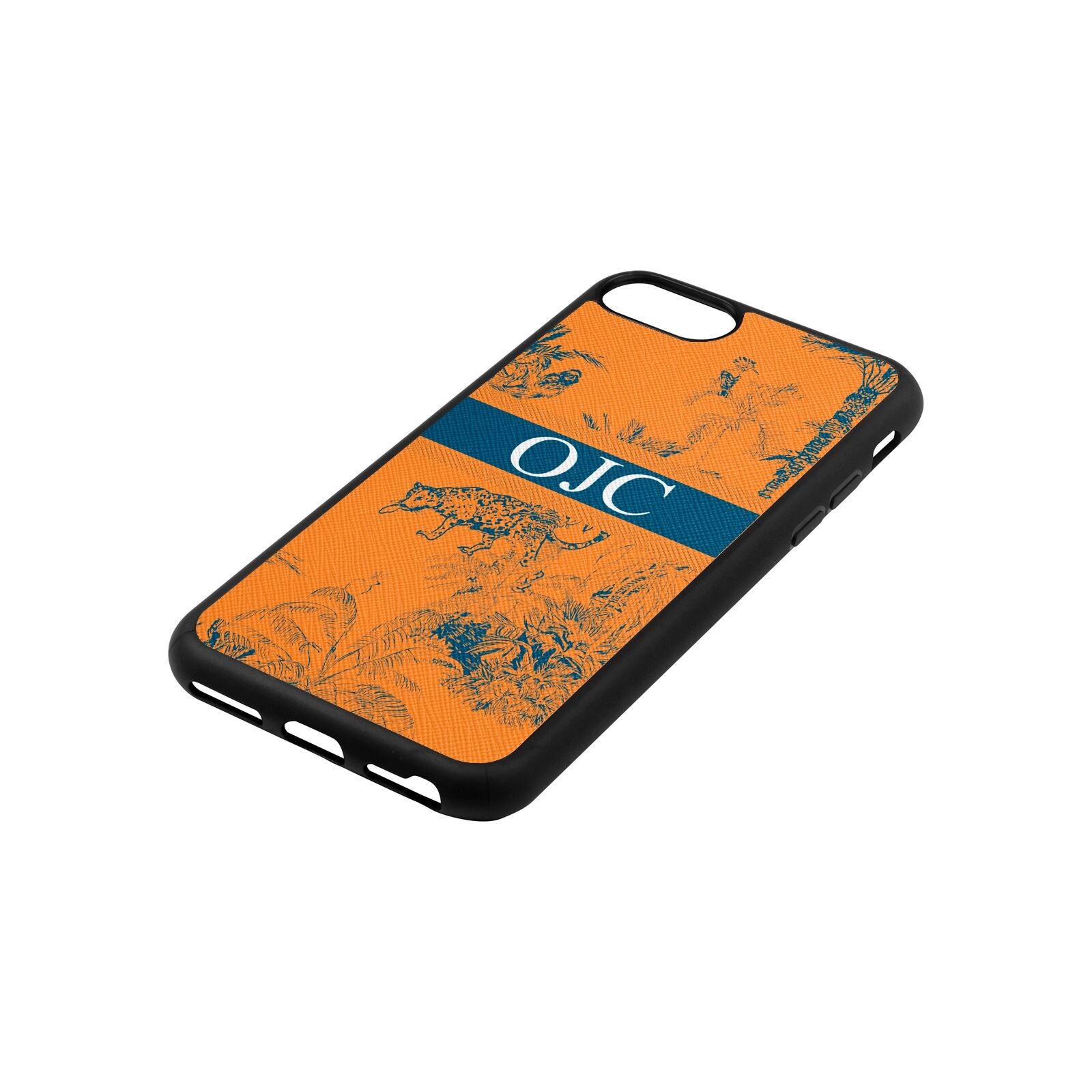 Personalised Tropical Toile Saffron Saffiano Leather iPhone 8 Case Side Angle
