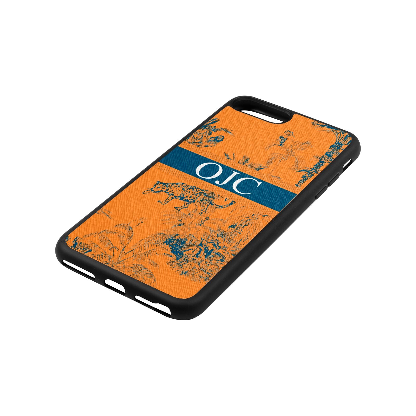 Personalised Tropical Toile Saffron Saffiano Leather iPhone 8 Plus Case Side Angle
