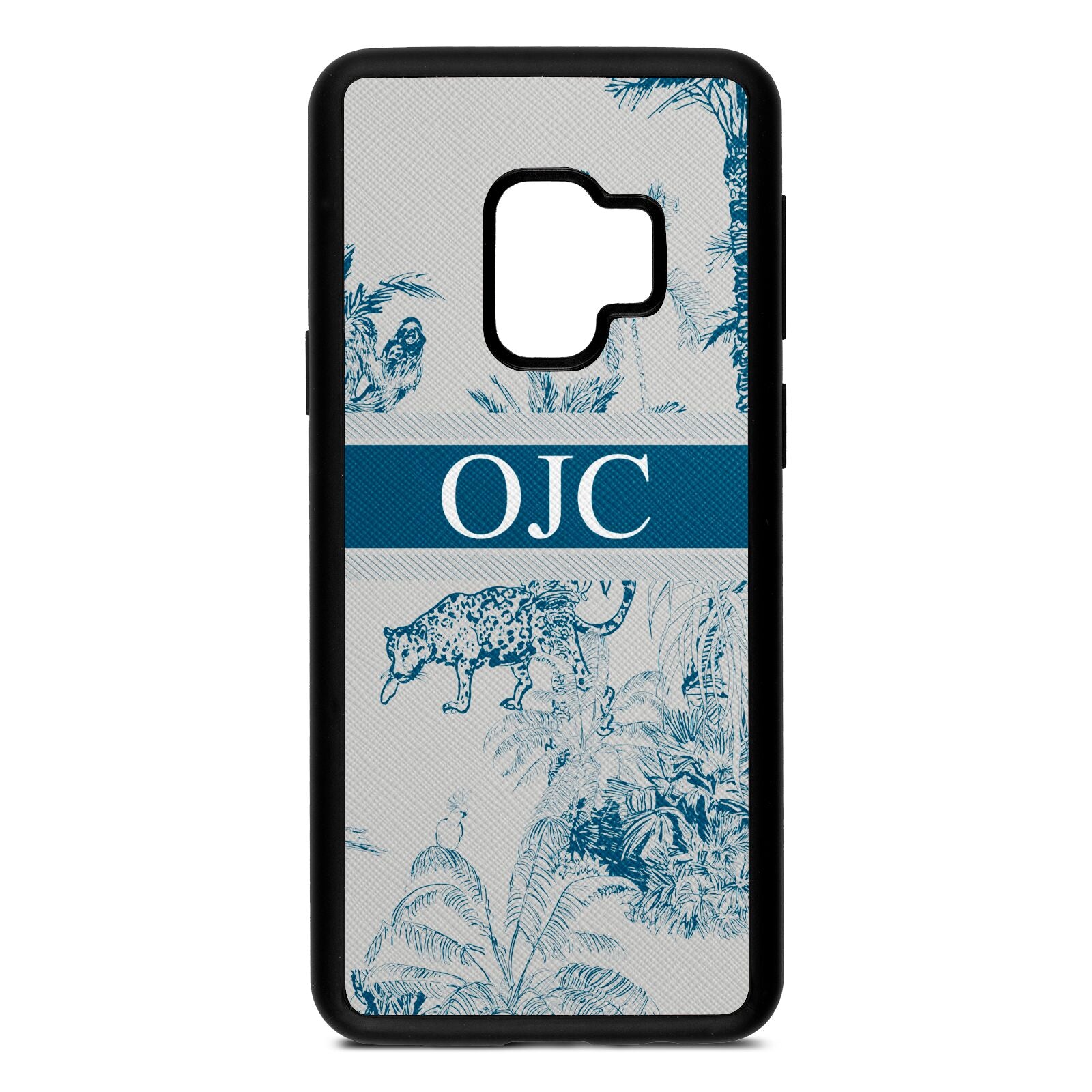 Personalised Tropical Toile Silver Saffiano Leather Samsung S9 Case