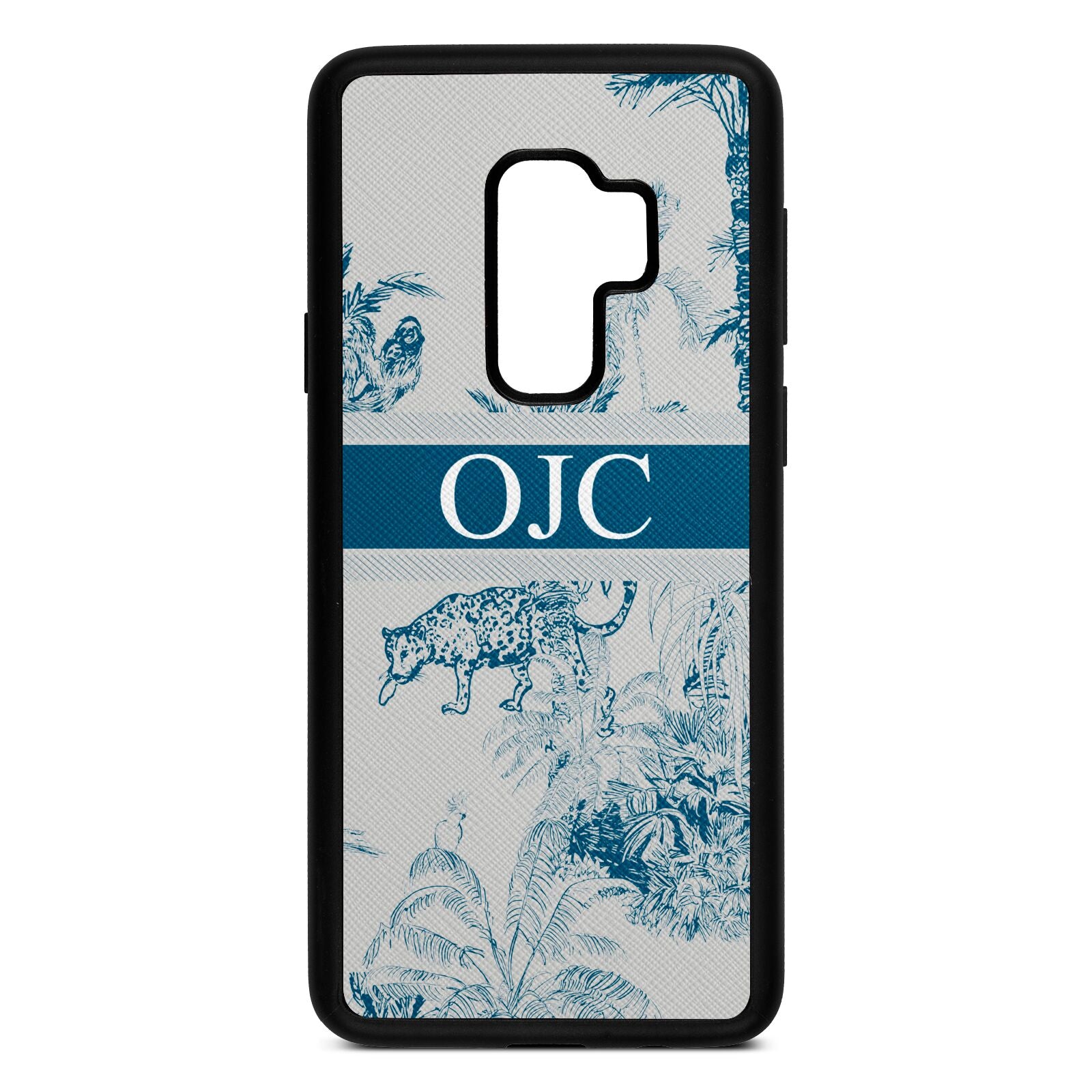 Personalised Tropical Toile Silver Saffiano Leather Samsung S9 Plus Case