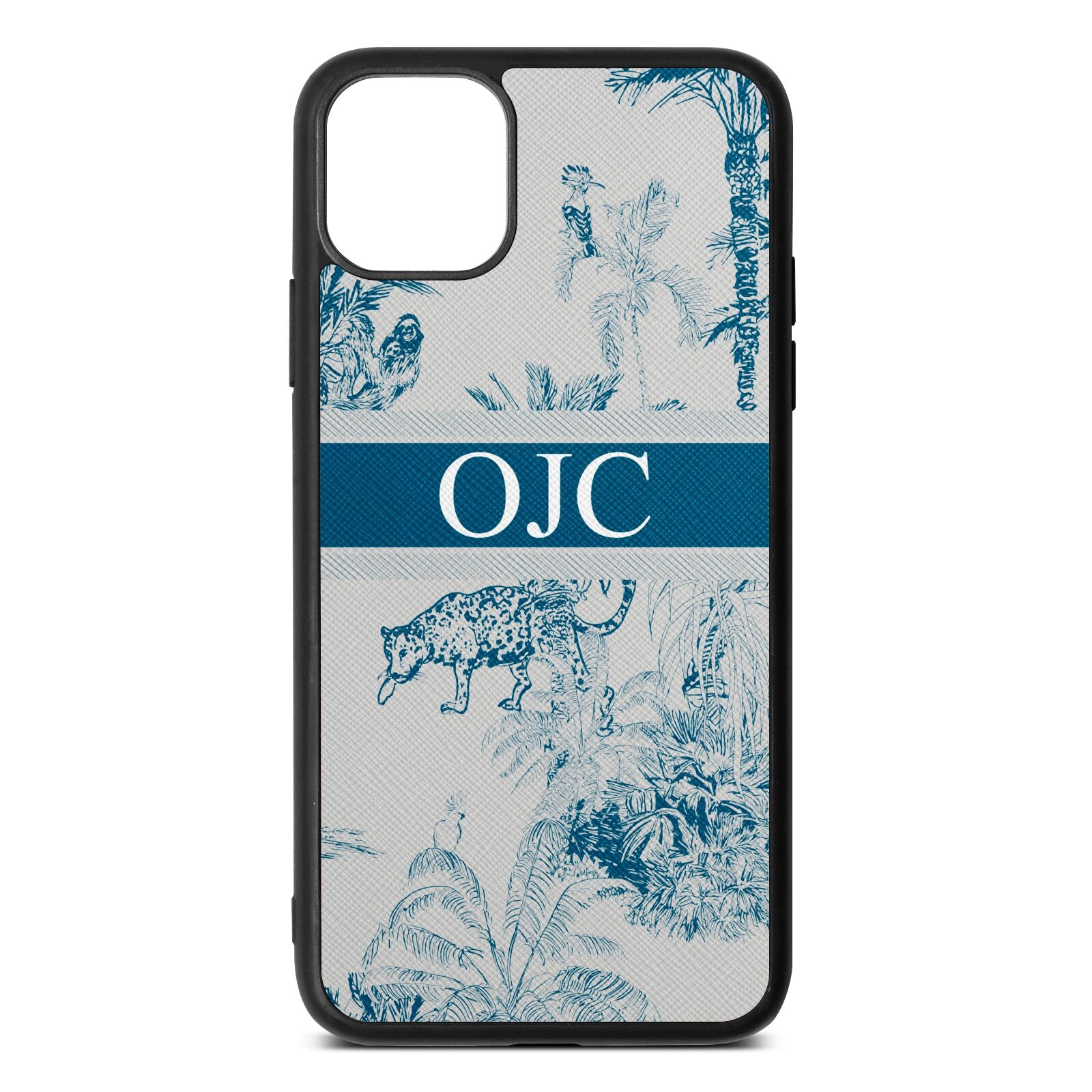 Personalised Tropical Toile Silver Saffiano Leather iPhone 11 Pro Max Case