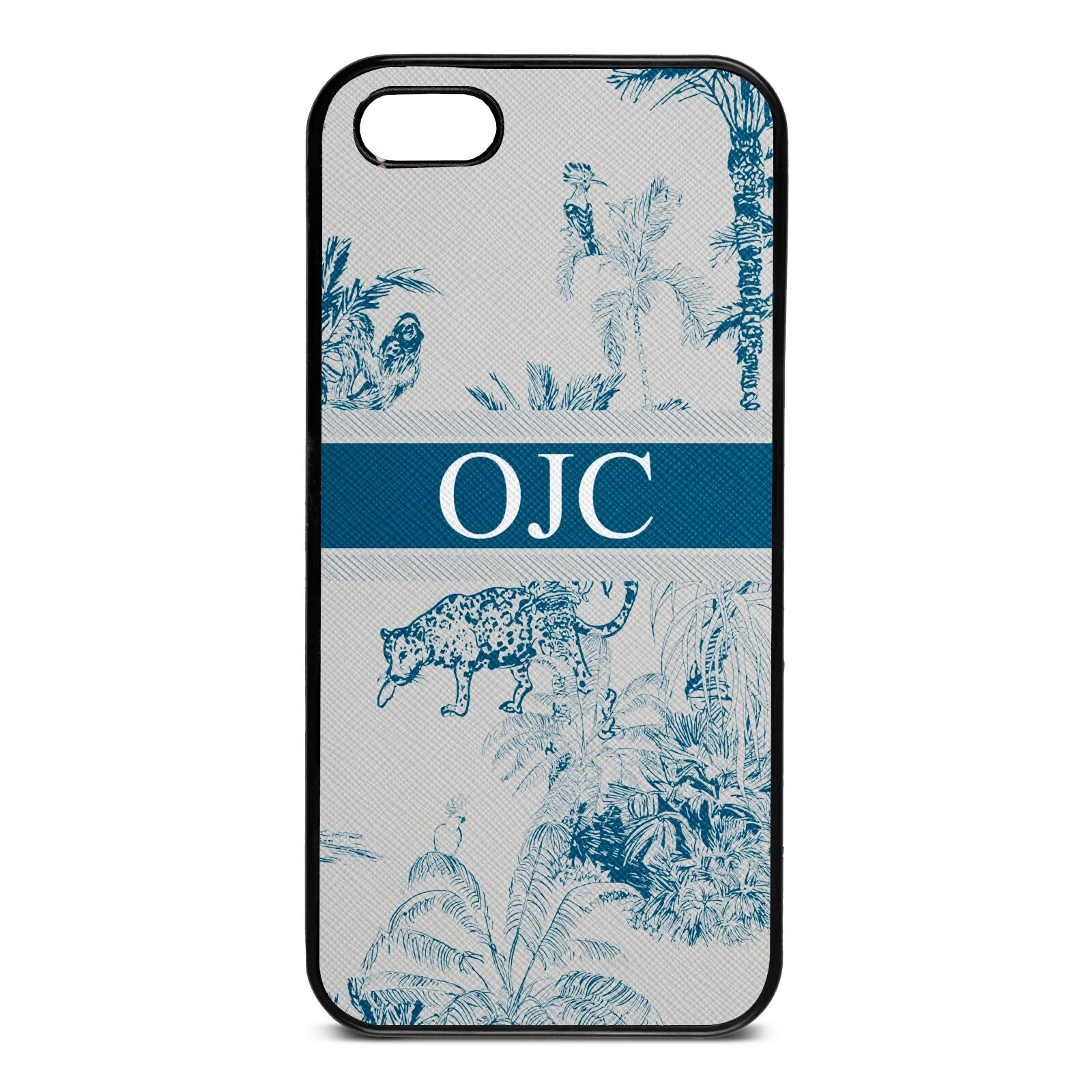 Personalised Tropical Toile Silver Saffiano Leather iPhone 5 Case