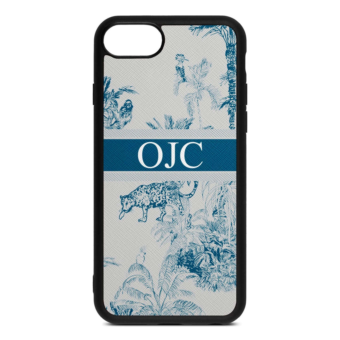 Personalised Tropical Toile Silver Saffiano Leather iPhone 8 Case