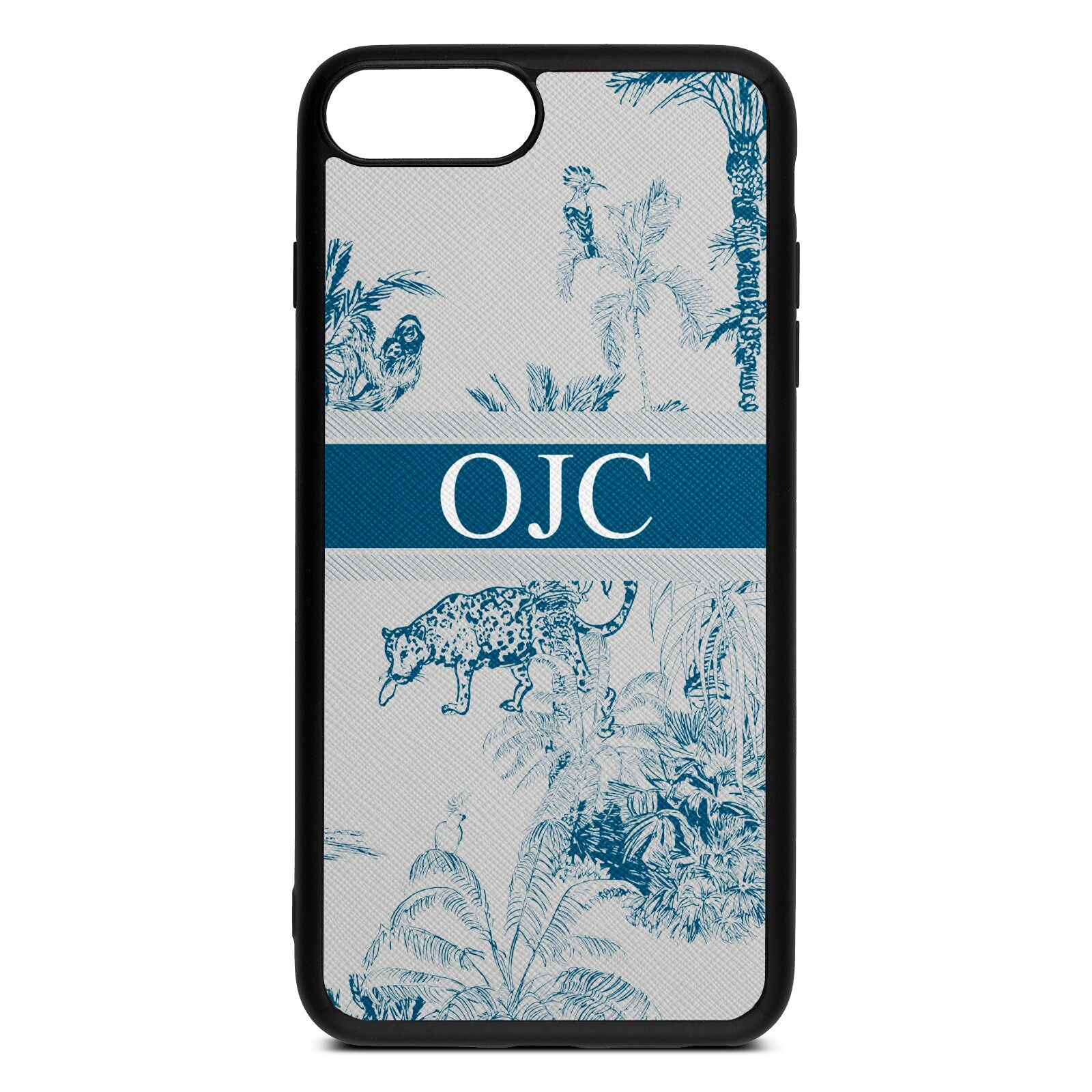 Personalised Tropical Toile Silver Saffiano Leather iPhone 8 Plus Case