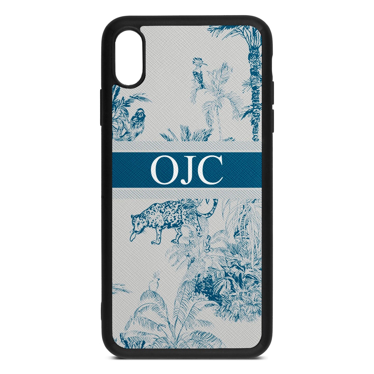 Personalised Tropical Toile Silver Saffiano Leather iPhone Xs Max Case