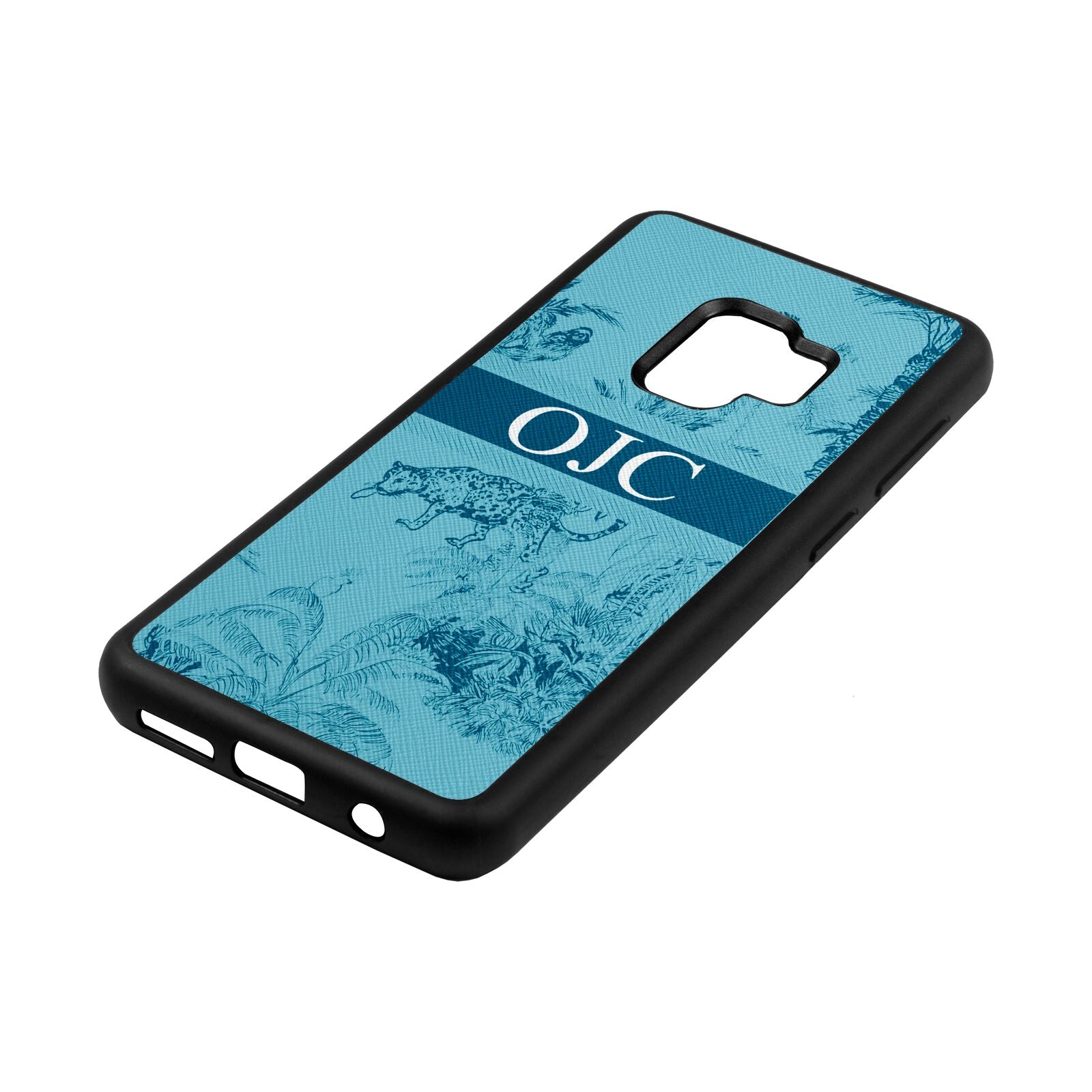 Personalised Tropical Toile Sky Saffiano Leather Samsung S9 Case Side Angle