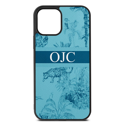 Personalised Tropical Toile Sky Saffiano Leather iPhone 12 Case
