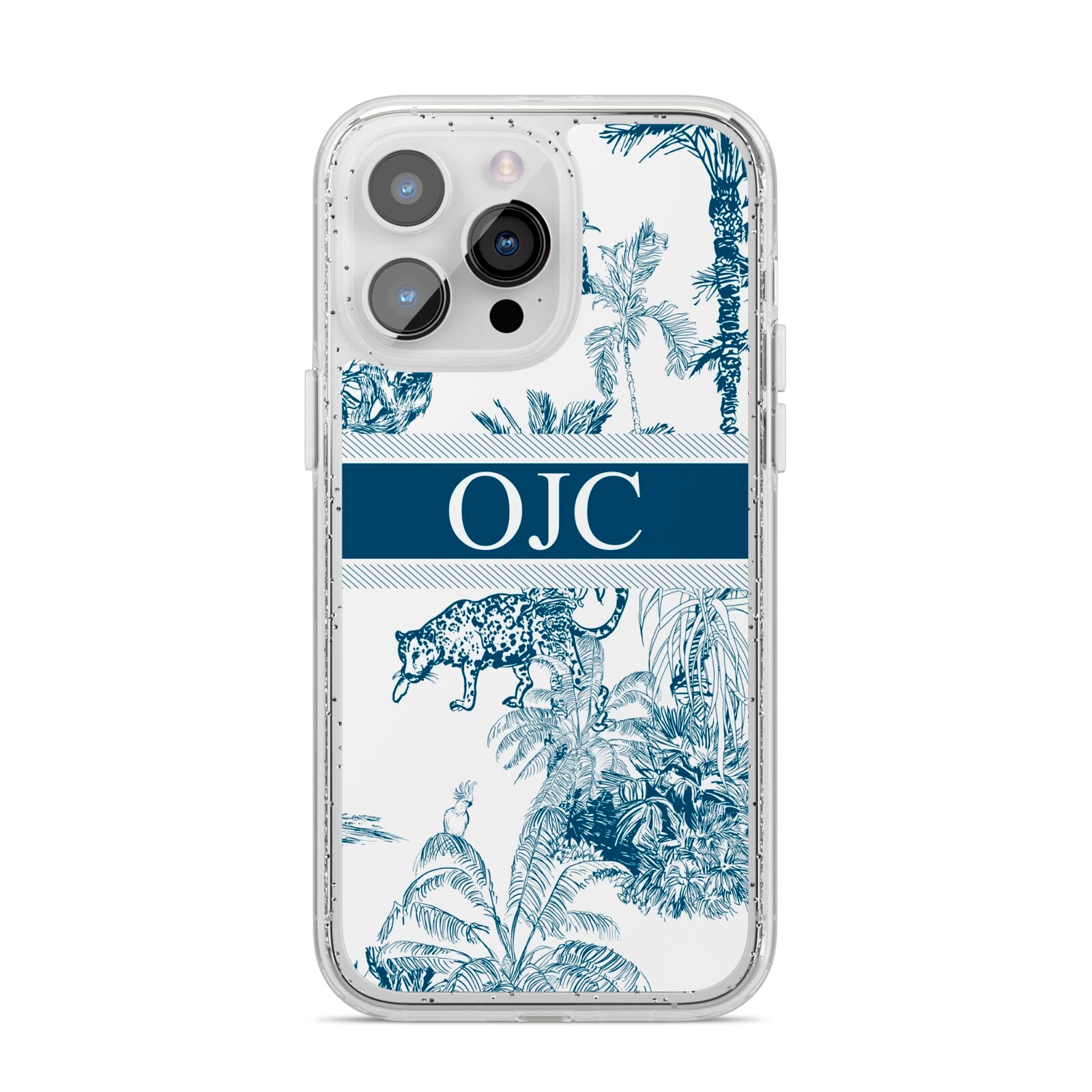 Personalised Tropical Toile iPhone 14 Pro Max Glitter Tough Case Silver