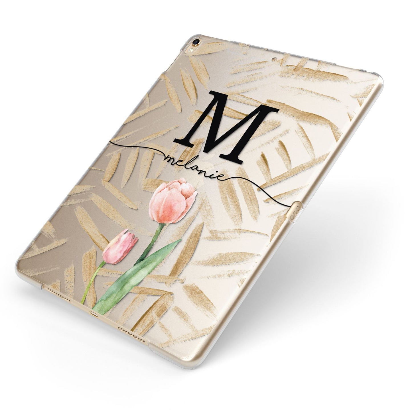 Personalised Tulip Apple iPad Case on Gold iPad Side View