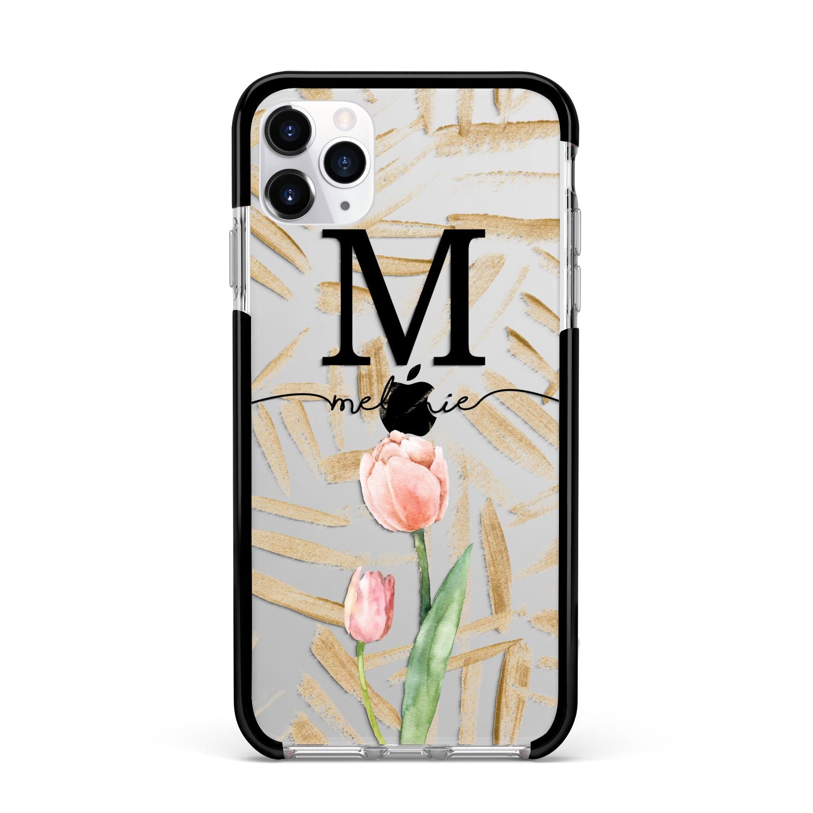 Personalised Tulip Apple iPhone 11 Pro Max in Silver with Black Impact Case