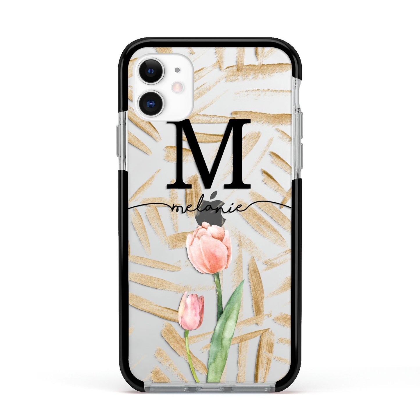 Personalised Tulip Apple iPhone 11 in White with Black Impact Case